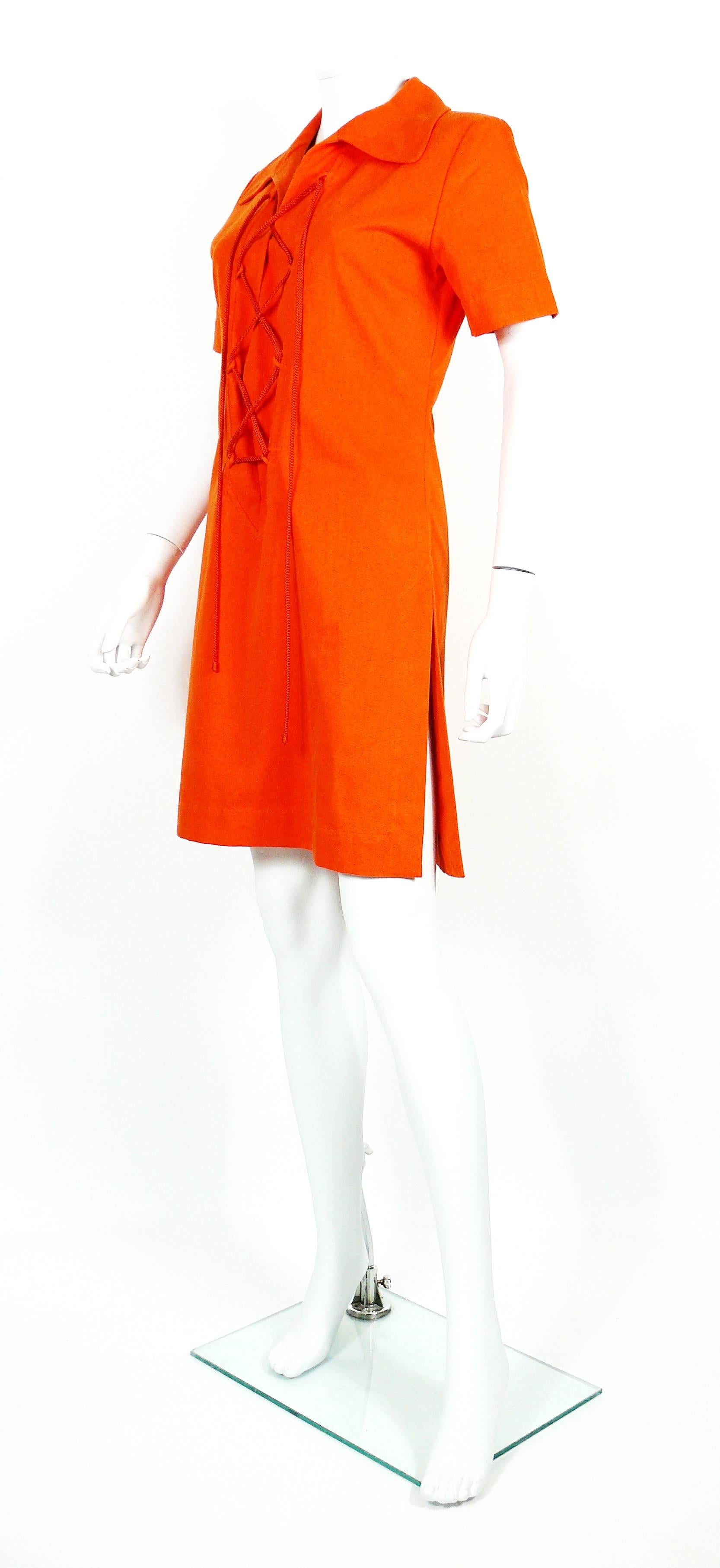 Yves Saint Laurent Rive Gauche YSL Vintage Orange Cotton Safari Dress In Excellent Condition In Nice, FR