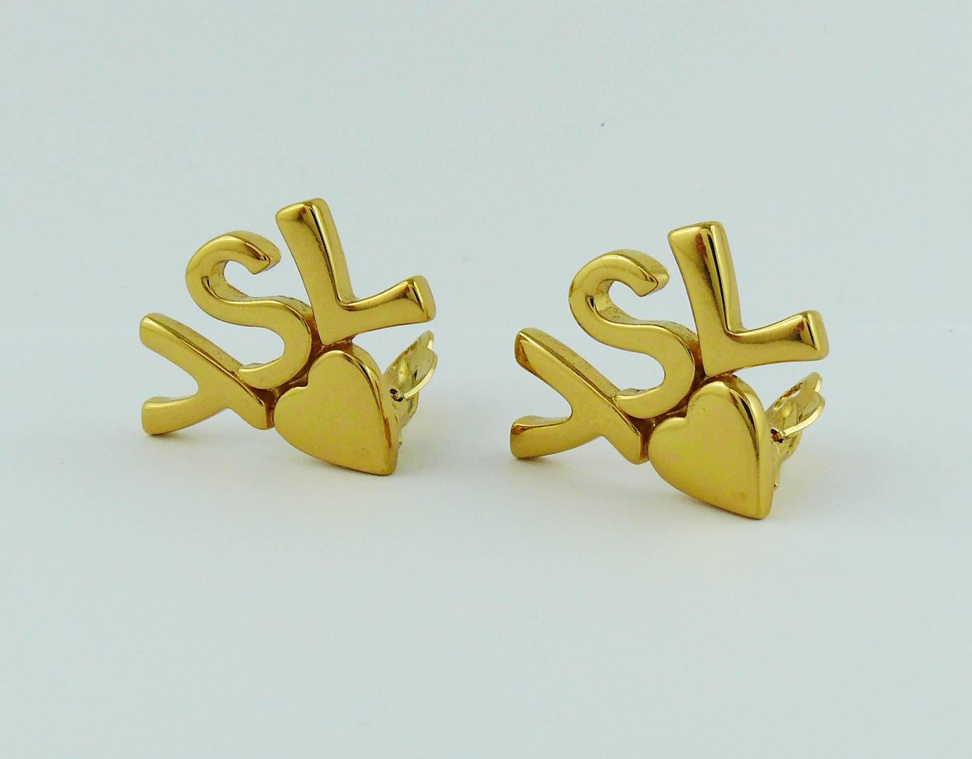 Yves Saint Laurent YSL Vintage Iconic Initials Heart Clip-On Earrings In Excellent Condition In Nice, FR