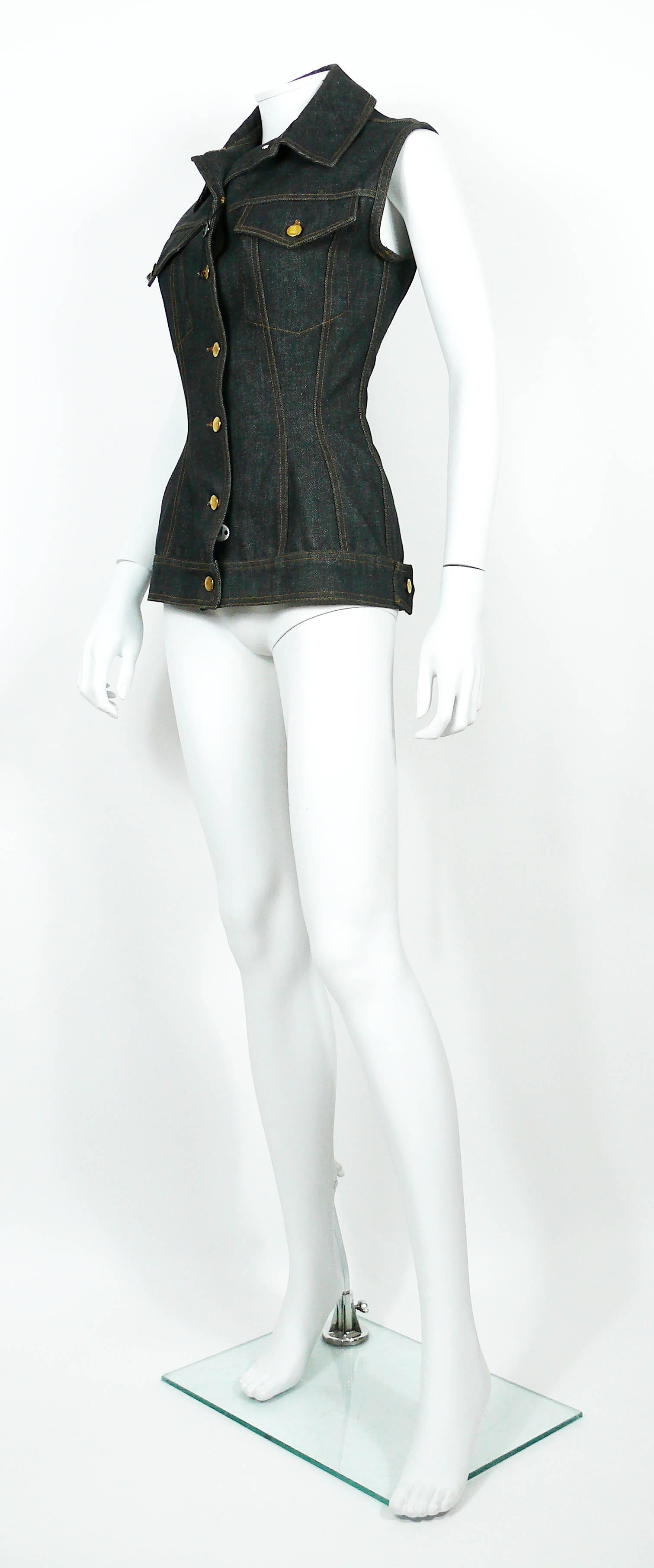 Jean Paul Gaultier Vintage Iconic Black Denim Corset Style Jacket Size 40 2