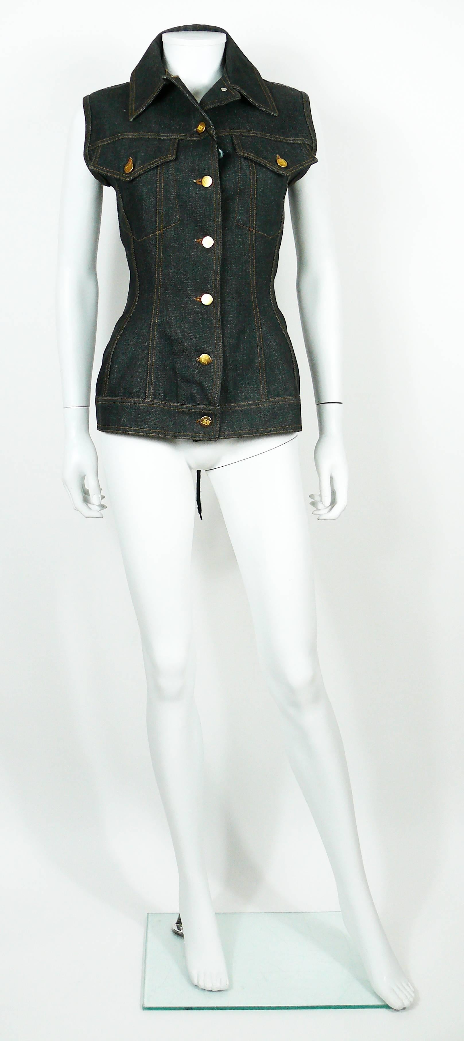 Women's or Men's Jean Paul Gaultier Vintage Iconic Black Denim Corset Style Jacket Size 40