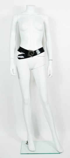 Pierre Cardin Vintage Black Patent Leather Belt with Bold Logo Buckle