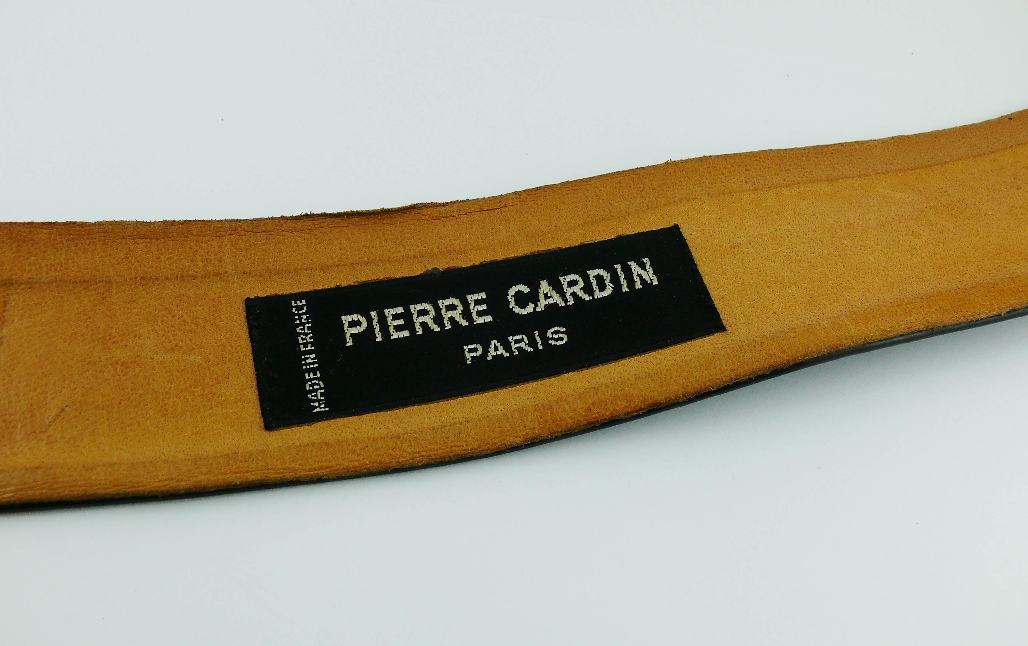 Pierre Cardin Vintage Black Patent Leather Belt with Bold Logo Buckle 7