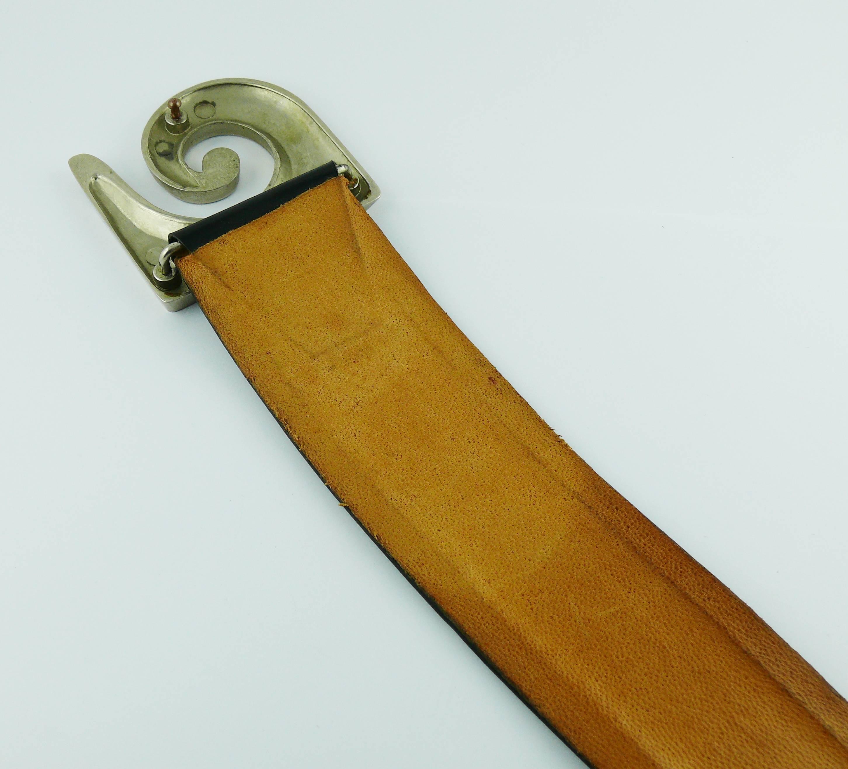 Pierre Cardin Vintage Black Patent Leather Belt with Bold Logo Buckle 8