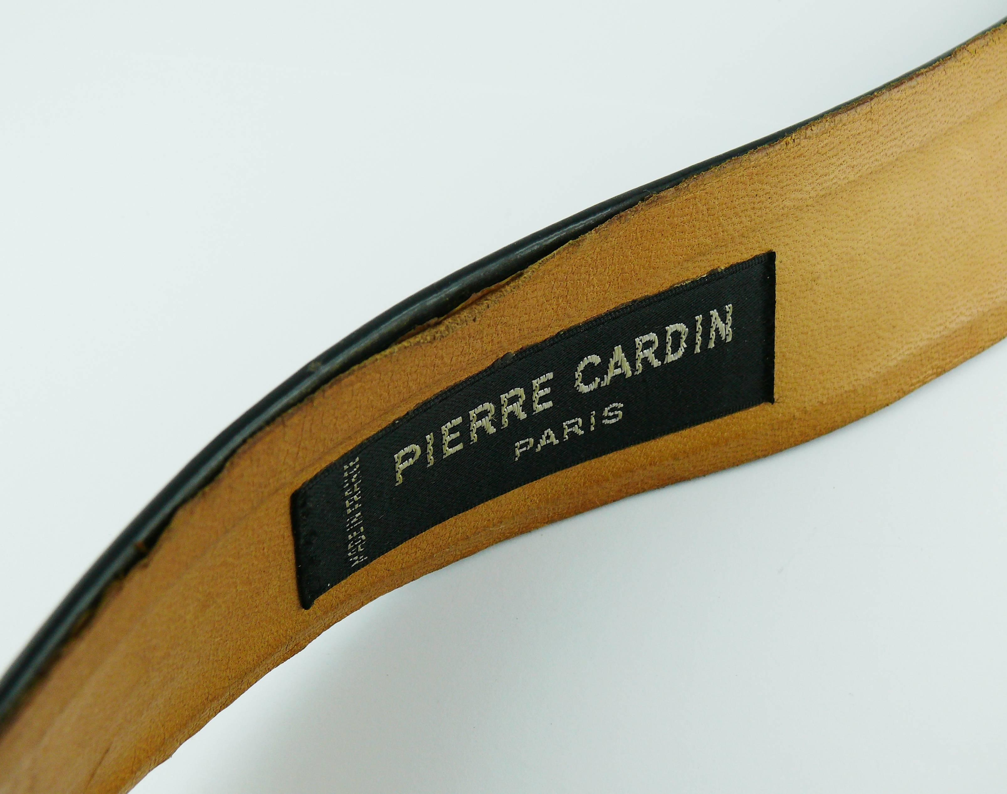 Pierre Cardin Vintage Black Patent Leather Belt with Bold Logo Buckle 11