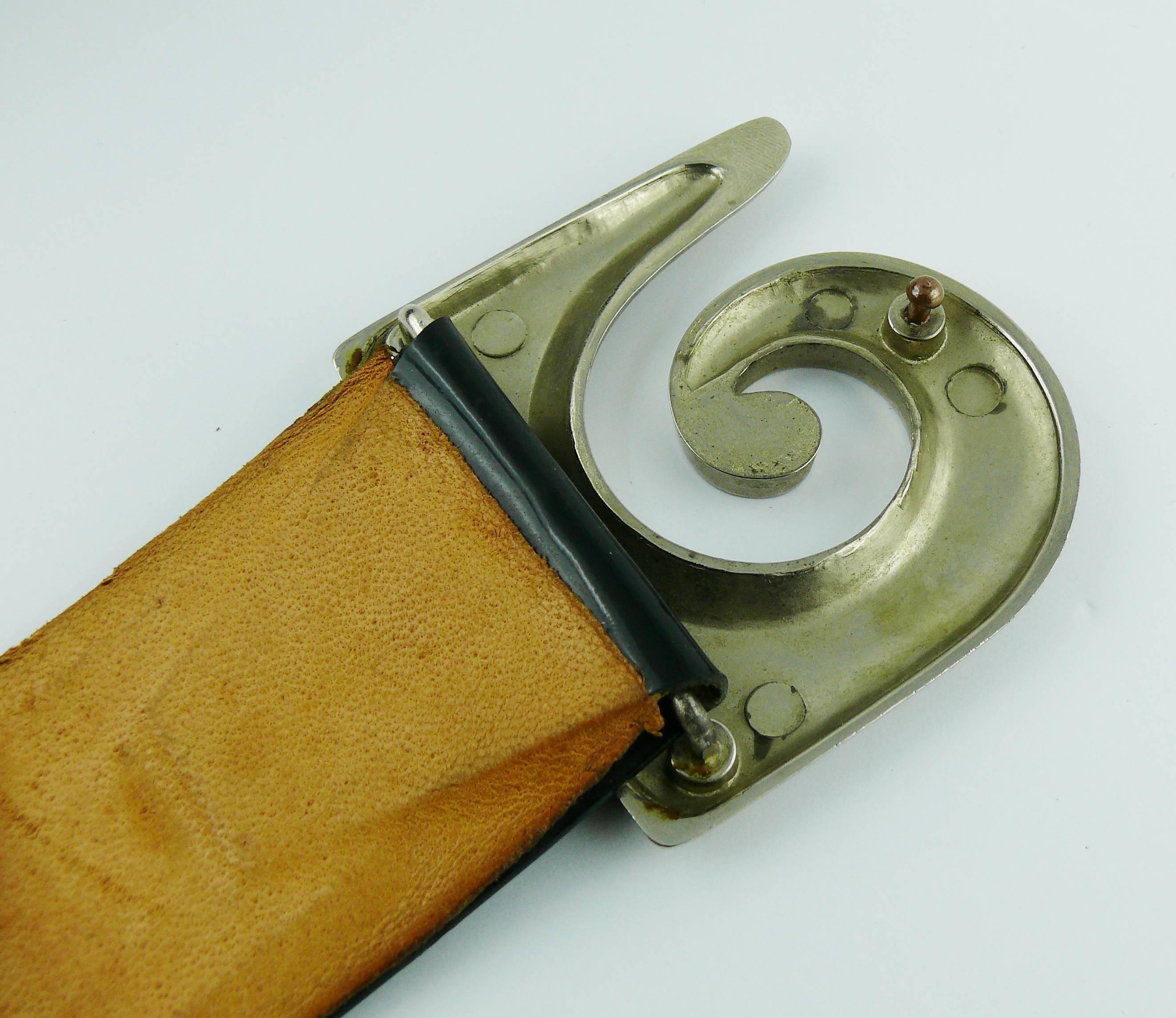 Pierre Cardin Vintage Black Patent Leather Belt with Bold Logo Buckle 9