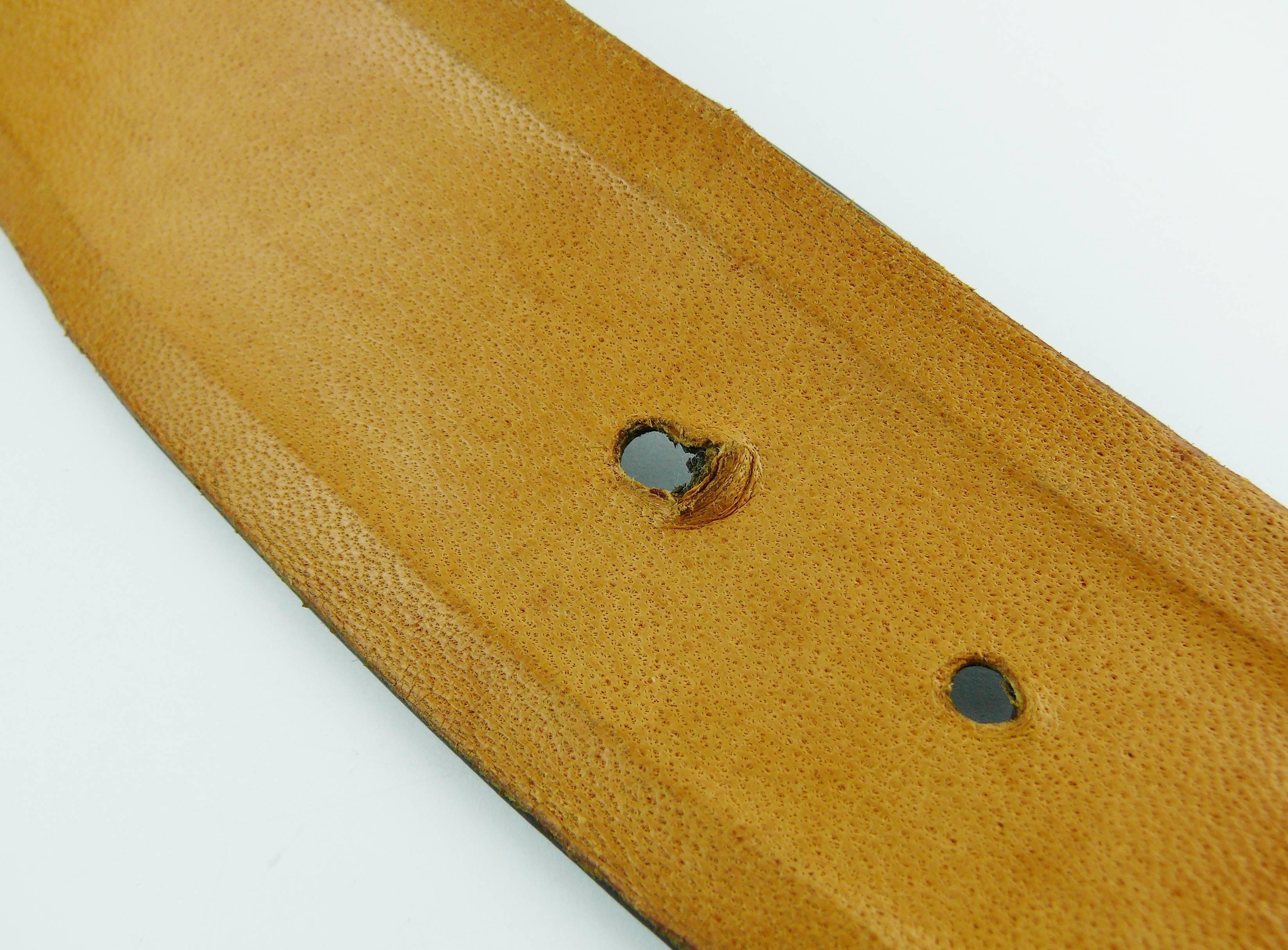 Pierre Cardin Vintage Black Patent Leather Belt with Bold Logo Buckle 13