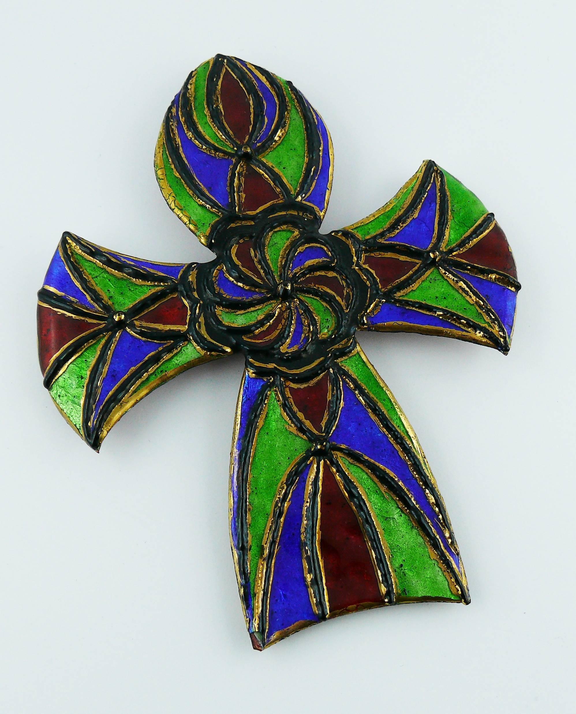 Andree Bazot Vintage Massive Enameled Cross Pendant In Good Condition In Nice, FR