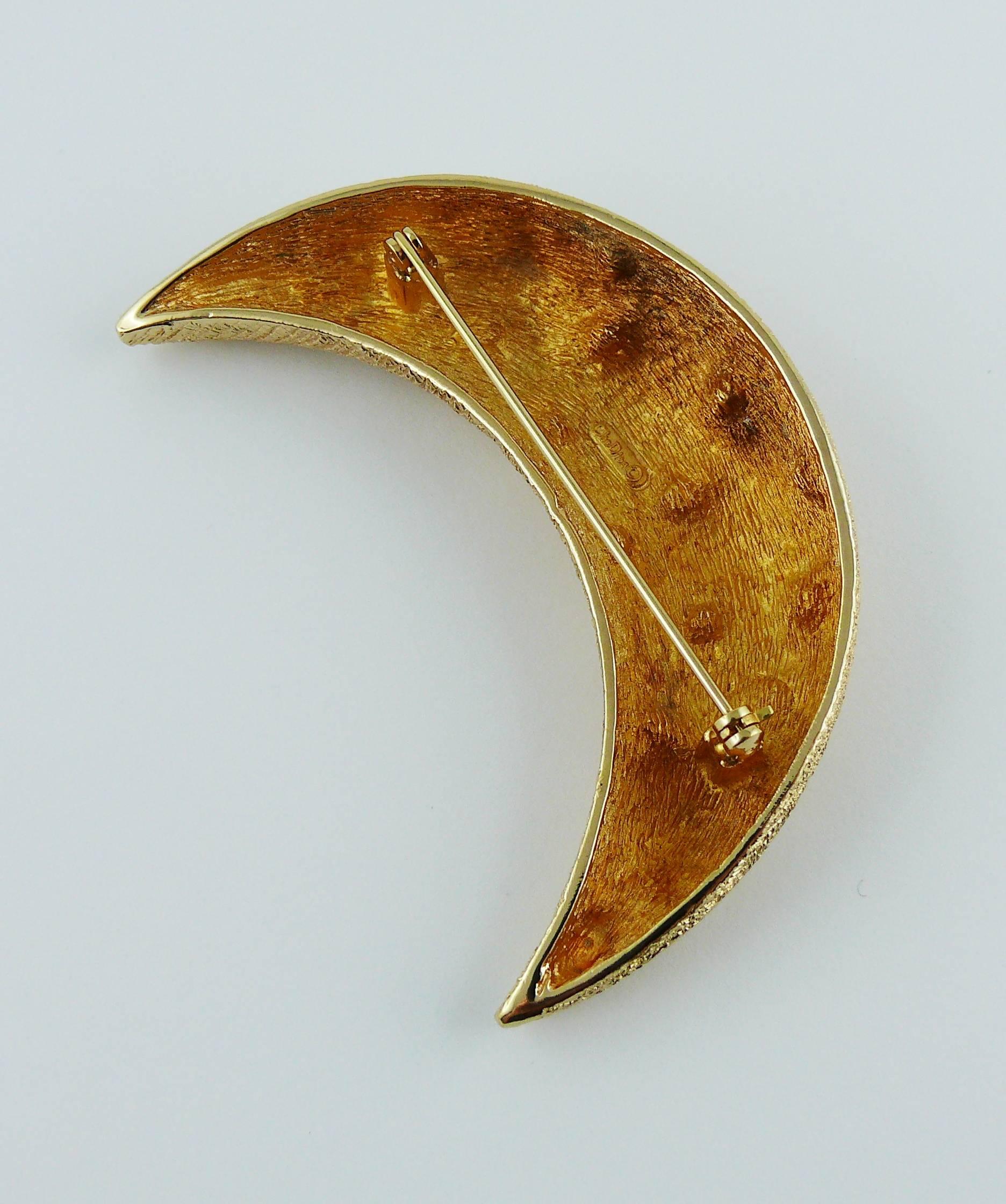 Christian Dior Broche Vintage Luna Creciente Diamante Tono Oro 3