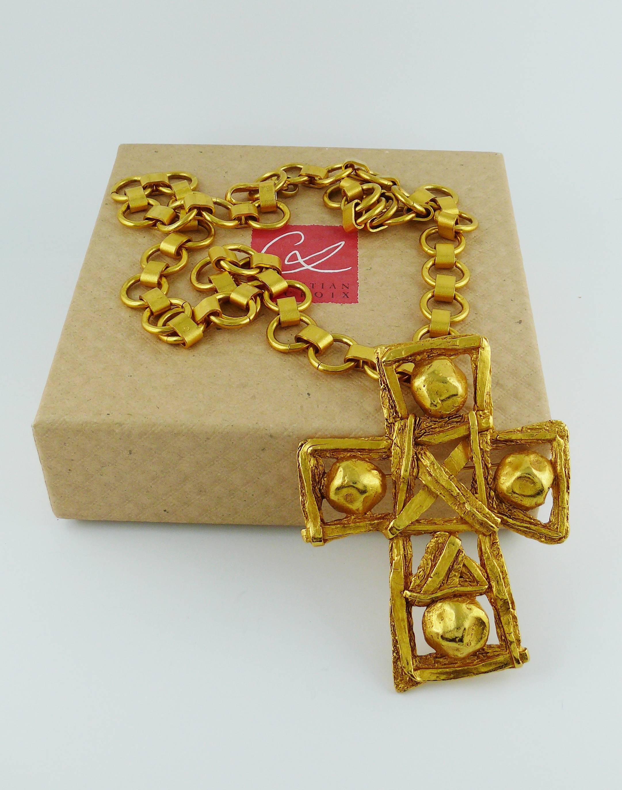 Women's Christian Lacroix Vintage Gold Toned Cross Pendant Necklace