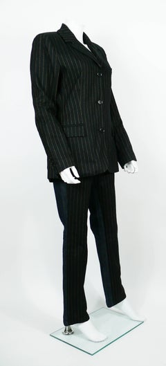 Jean Paul Gaultier Vintage Bi-material Striped Black Wool and Denim Pants Suit