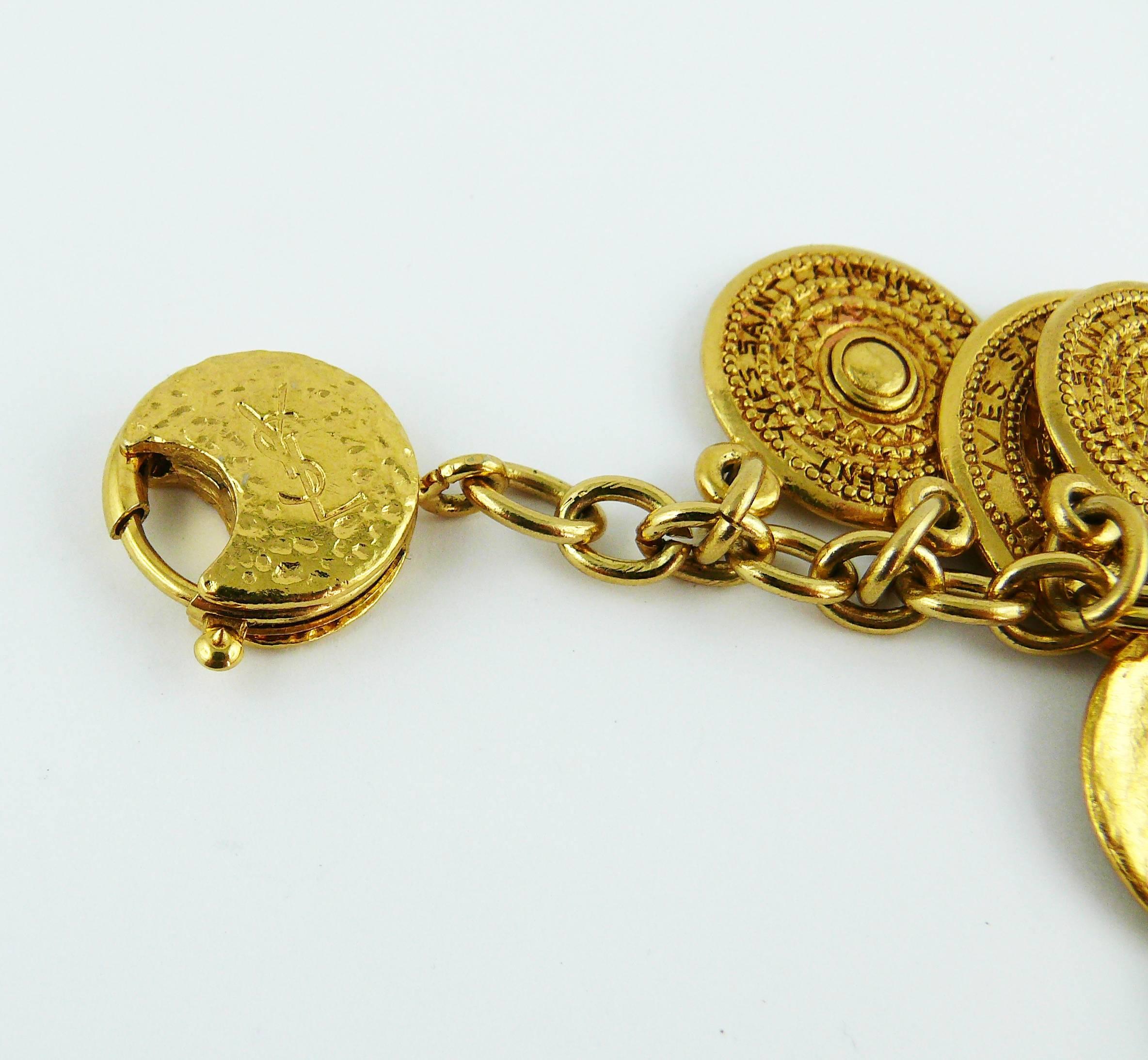 Yves Saint Laurent YSL Vintage Gold Toned Ethnic Aztec Pattern Charm Bracelet 2