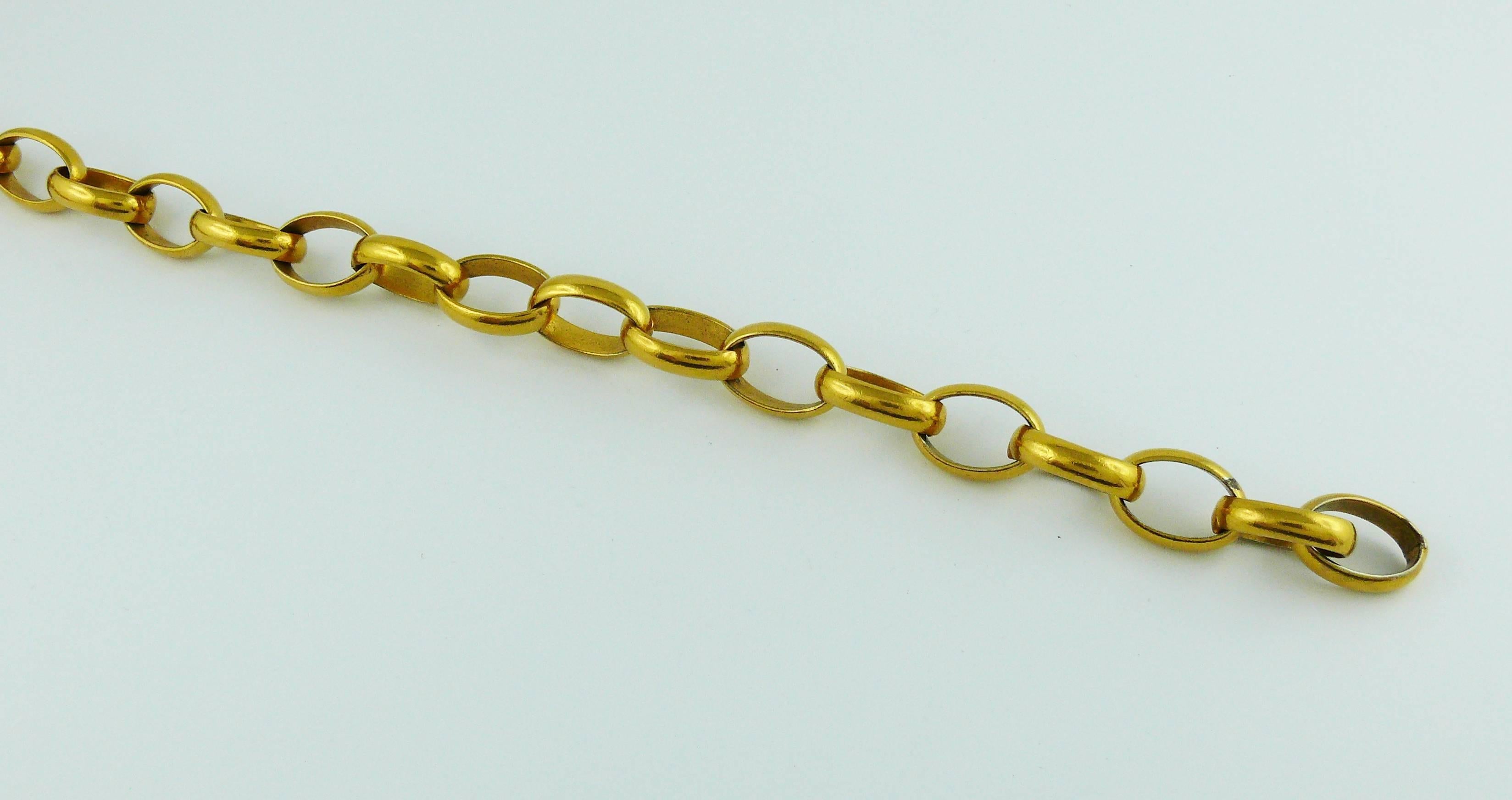 Chanel Vintage Iconic Gold Toned Cutout Openwork Logo Medallion Necklace Belt 1