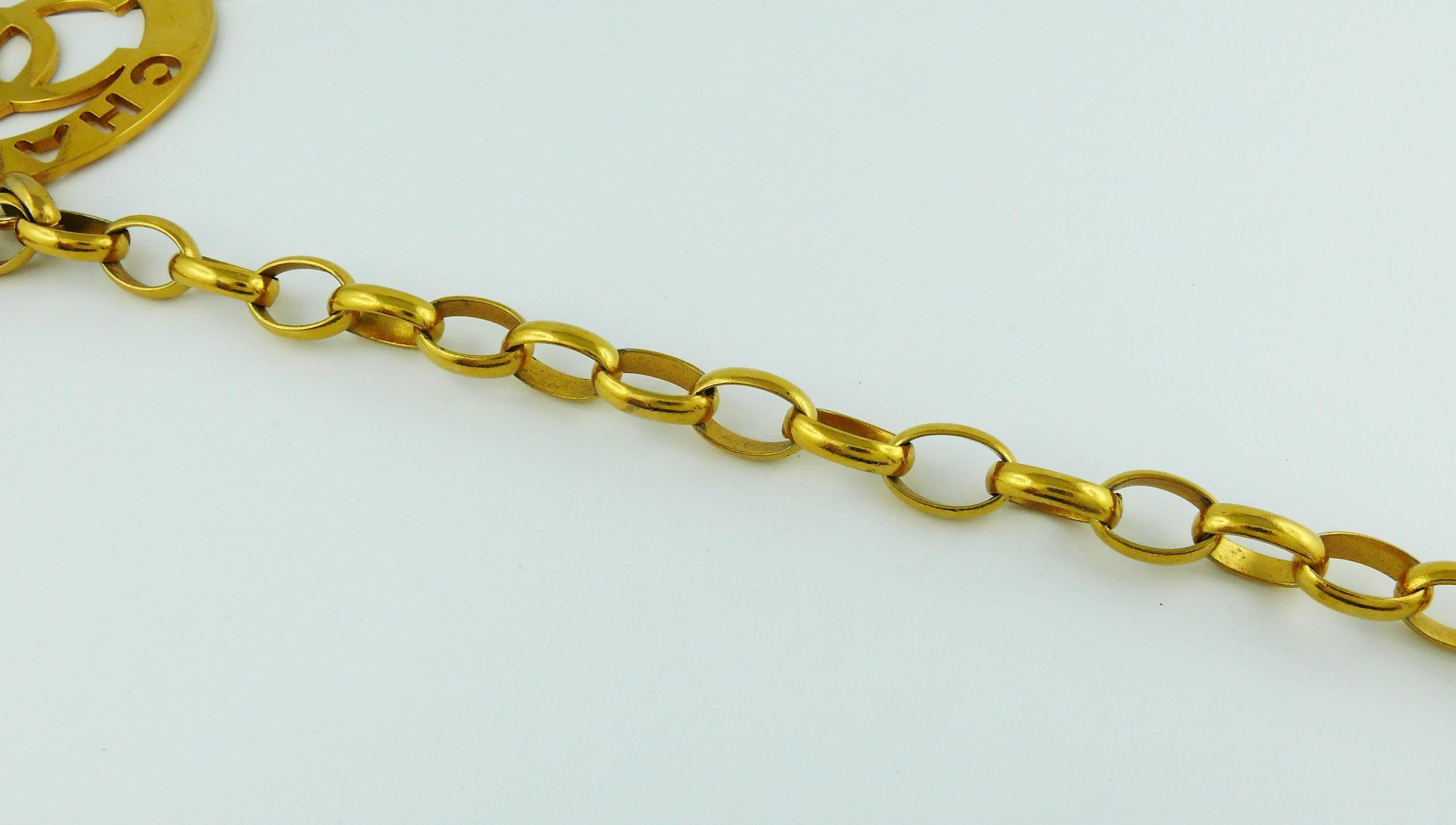 Women's Chanel Vintage Iconic Gold Toned Cutout Openwork Logo Medallion Necklace Belt