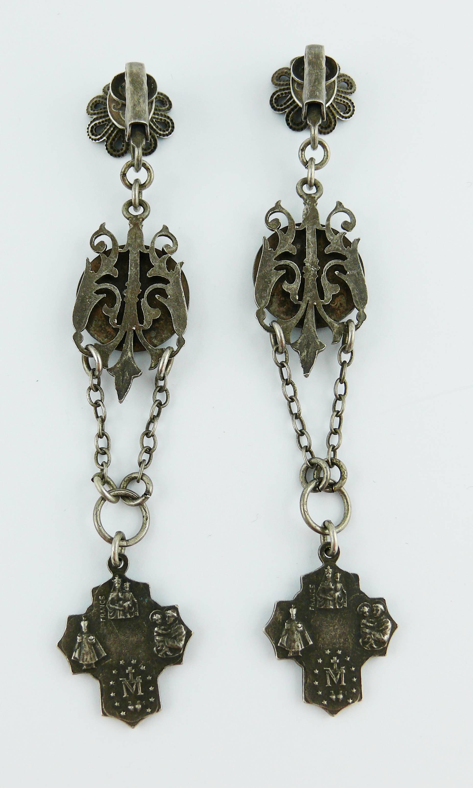 Jean Paul Gaultier Scapular Charm Gothic Cross Dangling Earrings 2