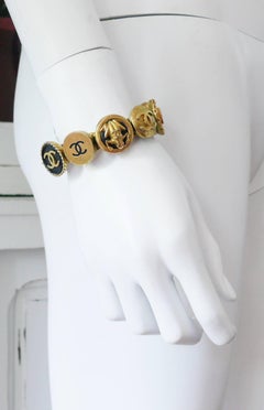 Chanel Vintage Fall 1994 CC Logo Lion and Frog Bangle Bracelet