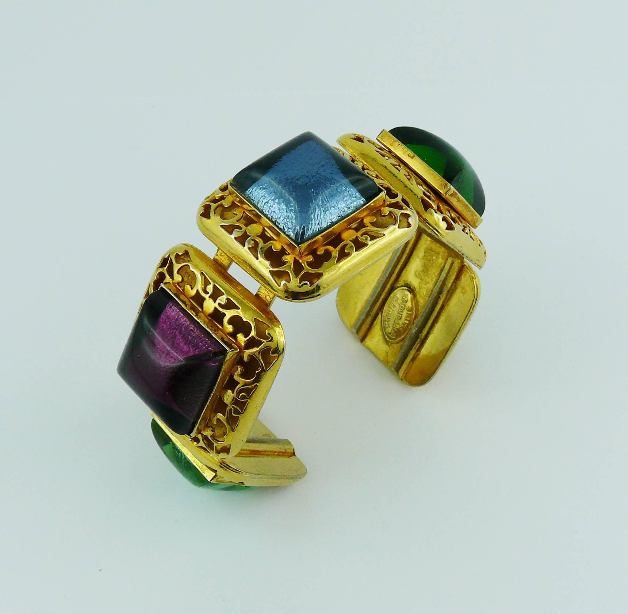 Philippe Ferrandis Vintage Multicolored Glass Cabochons Cuff Bracelet In Good Condition In Nice, FR