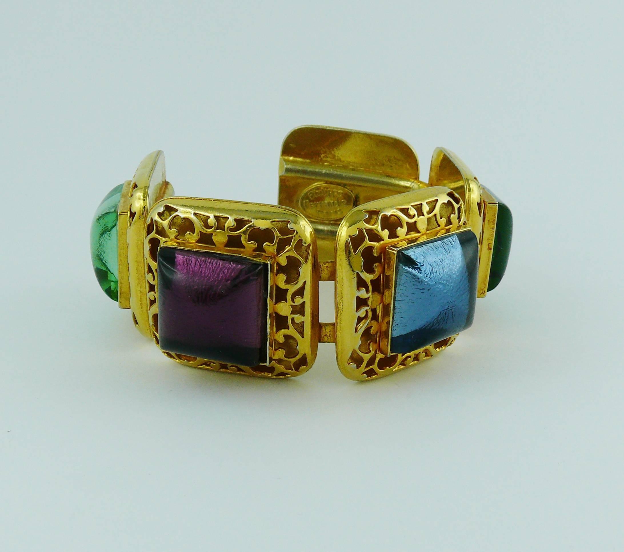Philippe Ferrandis Vintage Multicolored Glass Cabochons Cuff Bracelet 1