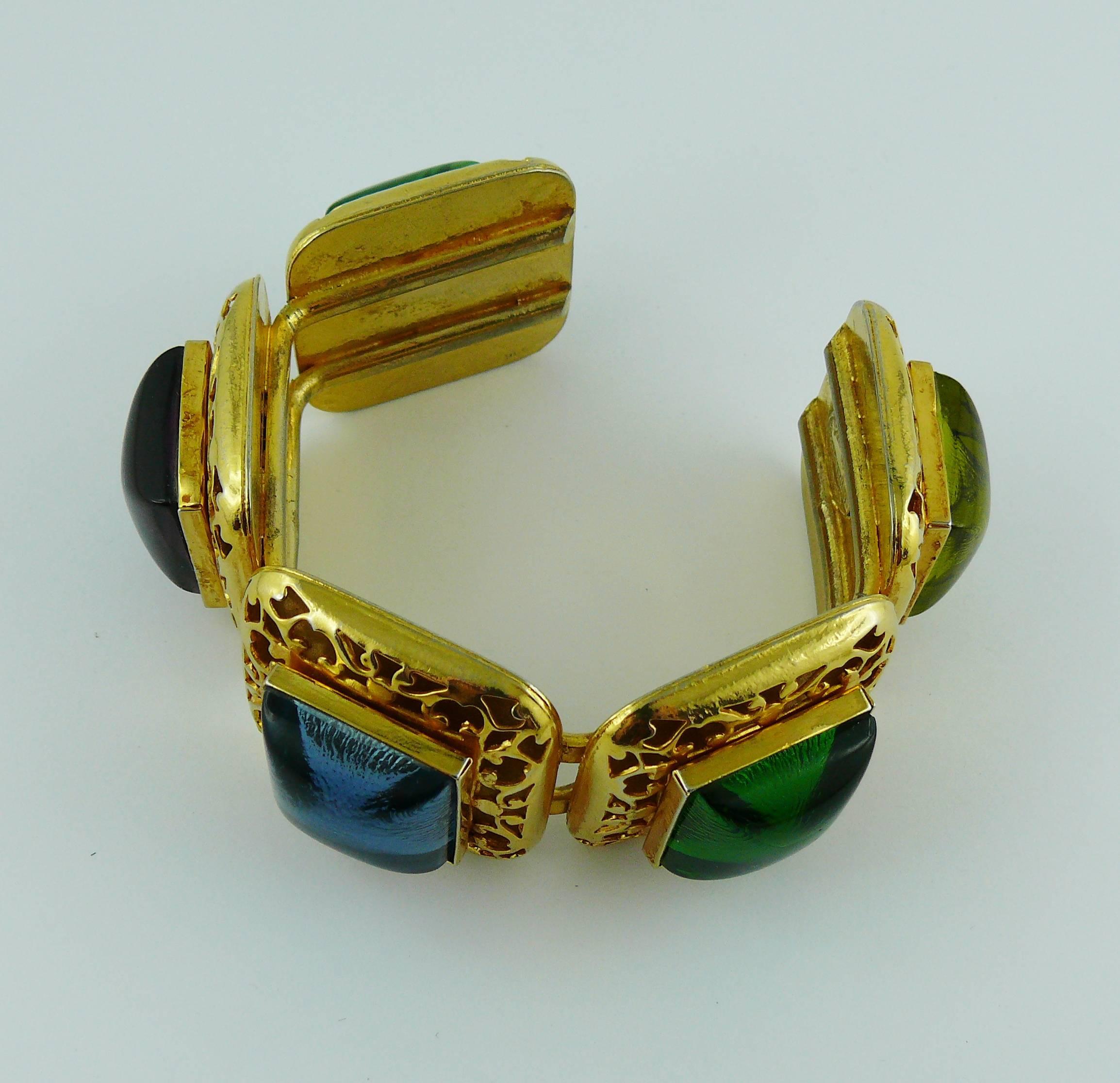 Philippe Ferrandis Vintage Multicolored Glass Cabochons Cuff Bracelet 6