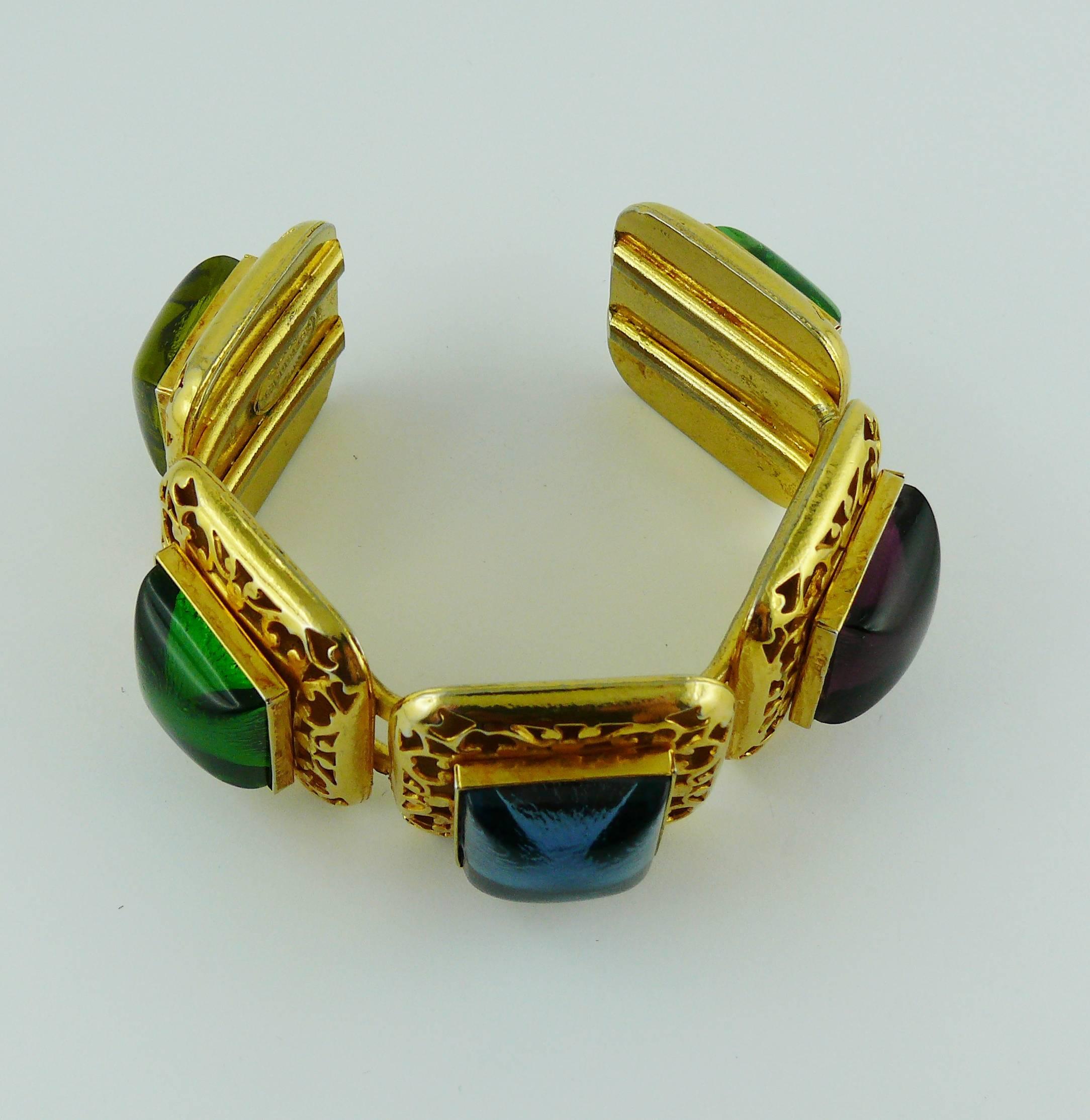 Philippe Ferrandis Vintage Multicolored Glass Cabochons Cuff Bracelet 7