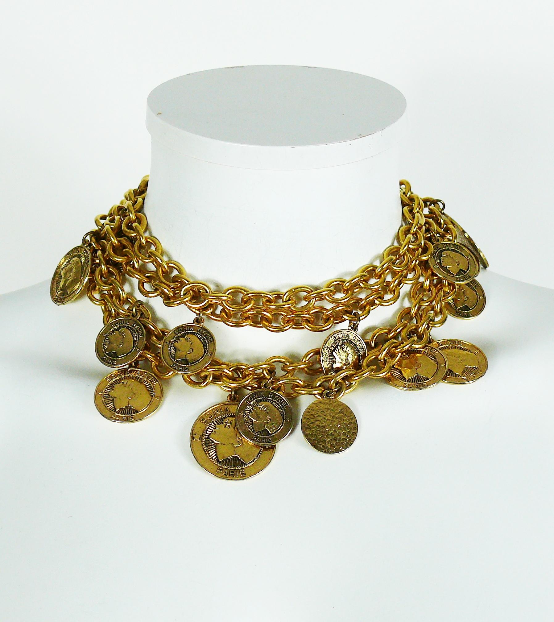 Sonia Rykiel Vintage Gold Toned Chain Belt Necklace with Profile Charms In Excellent Condition In Nice, FR
