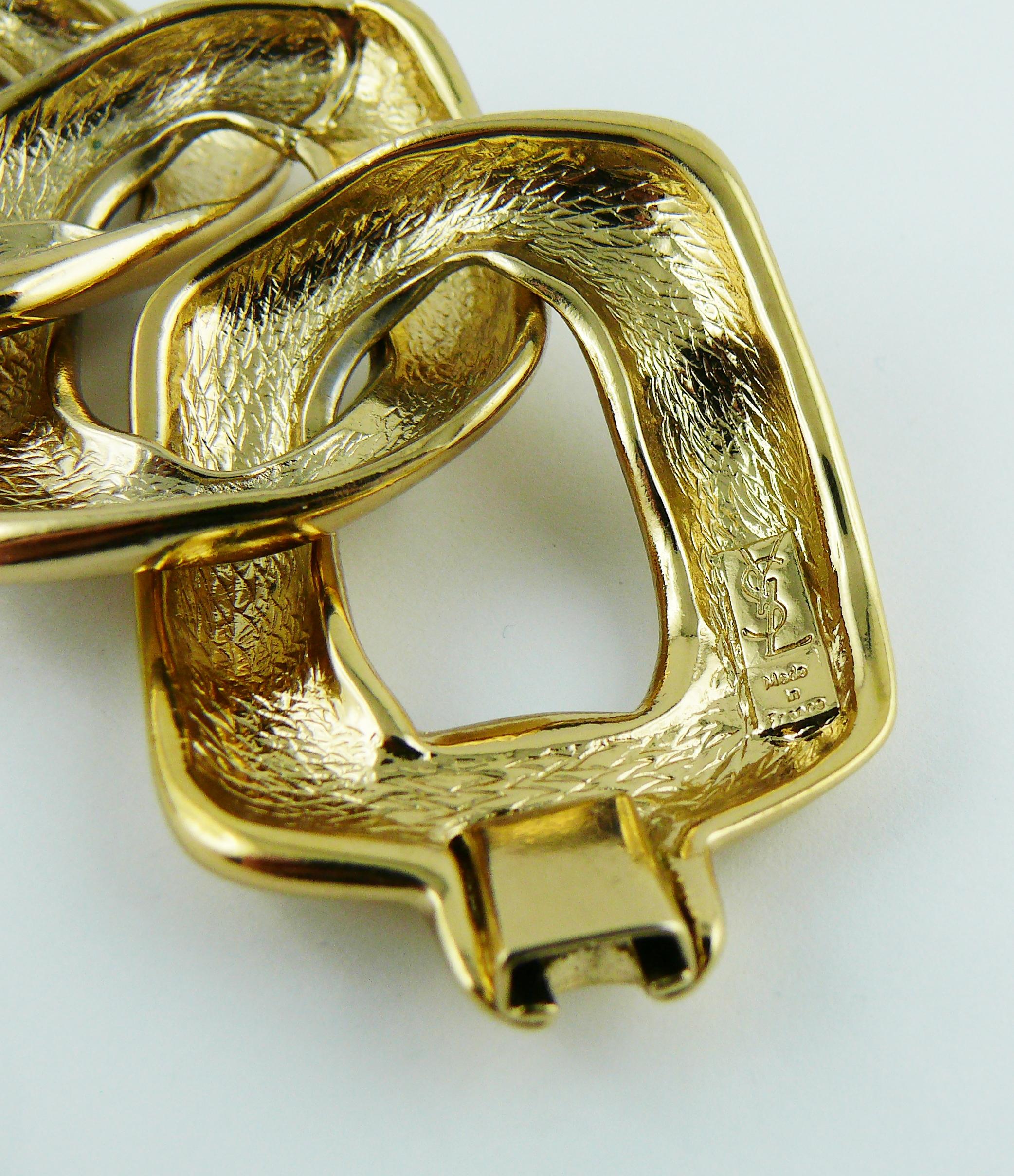 Women's Yves Saint Laurent YSL Vintage Chunky Gold Toned Curb Chain Bracelet