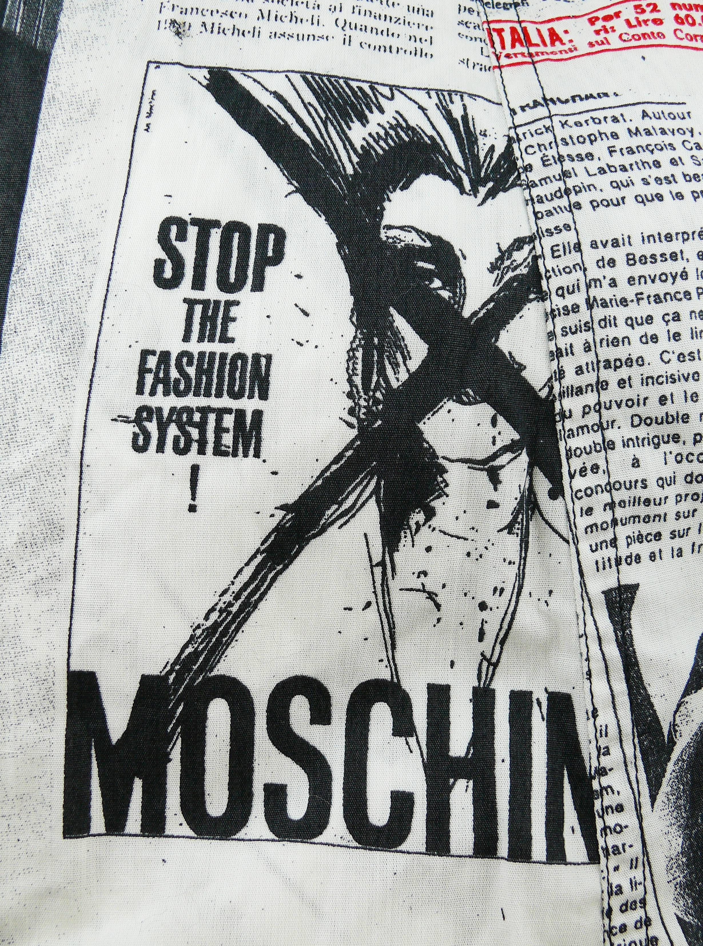 Gray Moschino Vintage Iconic Newspaper Print Dress US Size 14