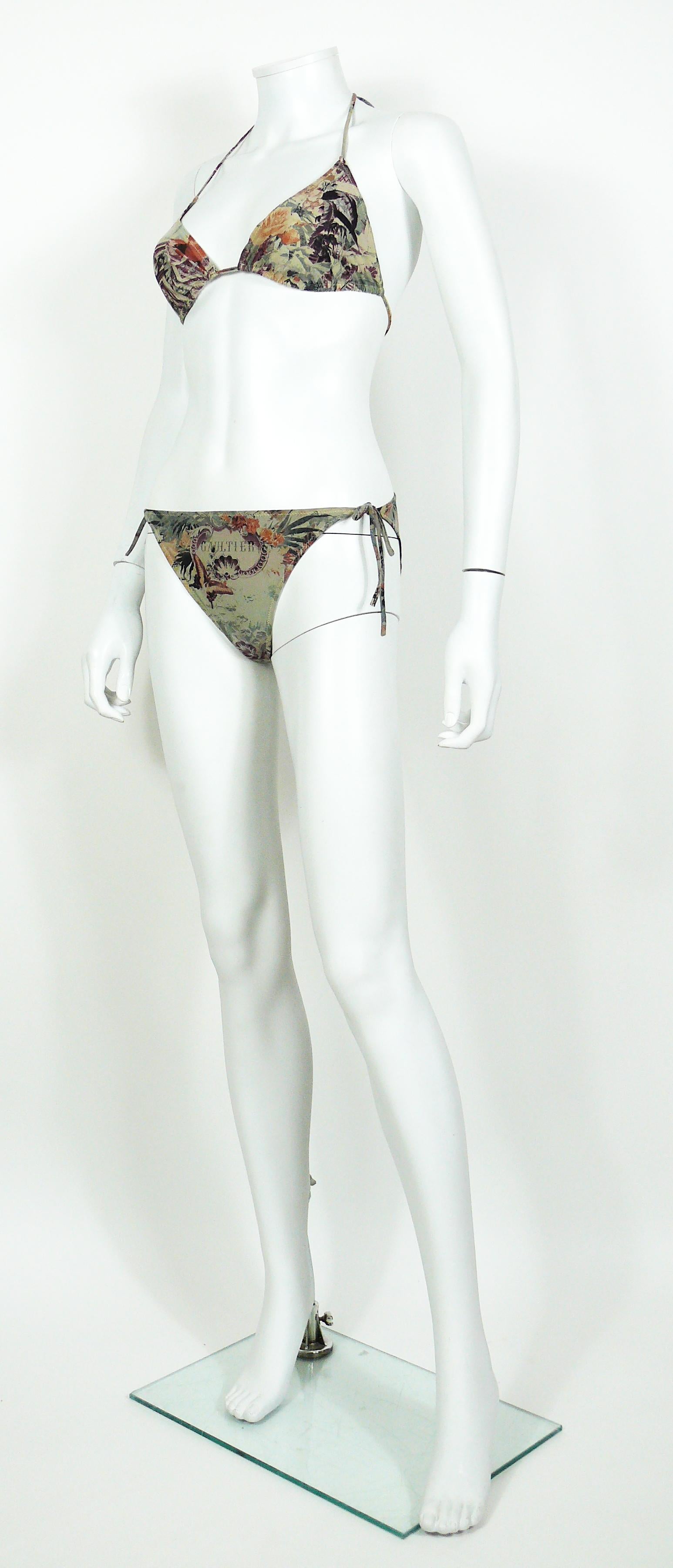 Brown Jean Paul Gaultier Vintage Tropical Print Two Piece Bikini Swimsuit