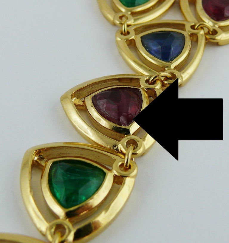 Christian Dior Vintage Gold Toned Faux Ruby Emerald and Sapphire