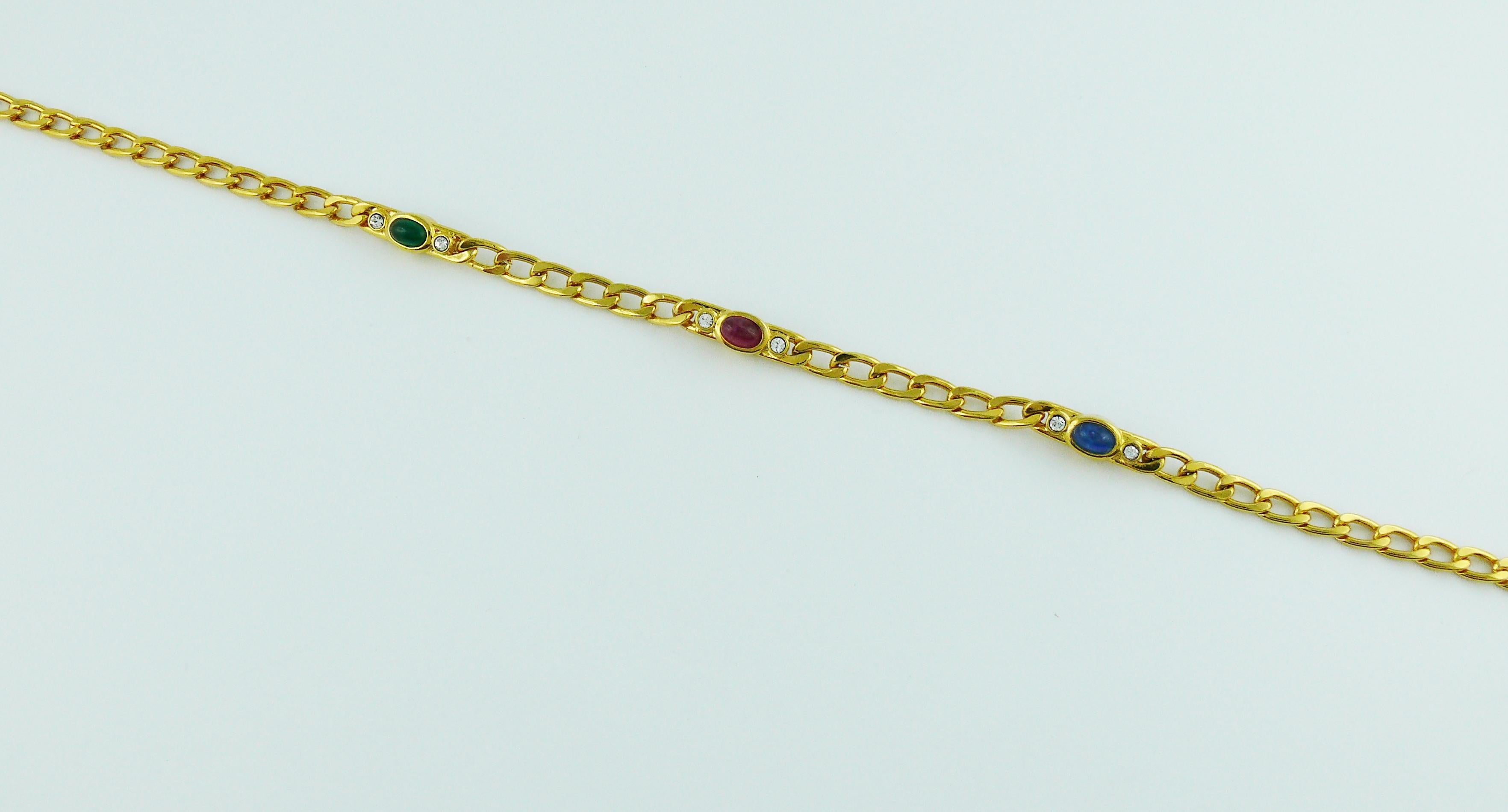 Christian Dior Vintage Jewelled Gold Tone Chain Sautoir Necklace 1