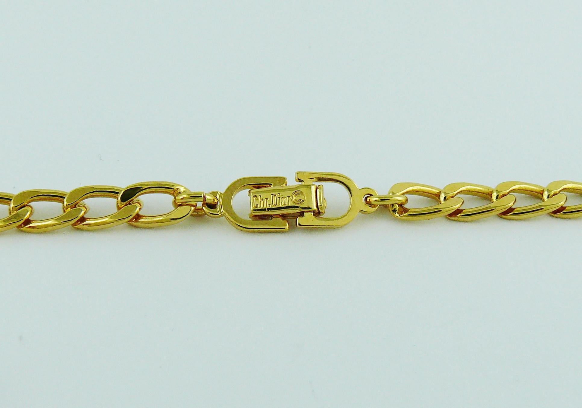 Christian Dior Vintage Jewelled Gold Tone Chain Sautoir Necklace 4