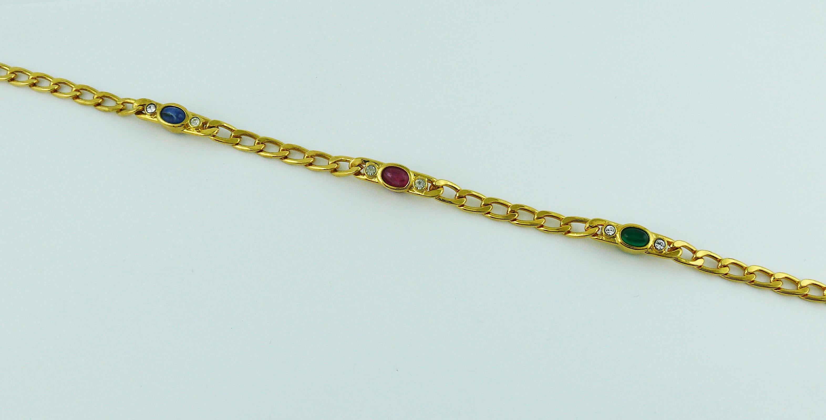 Christian Dior Vintage Jewelled Gold Tone Chain Sautoir Necklace 2