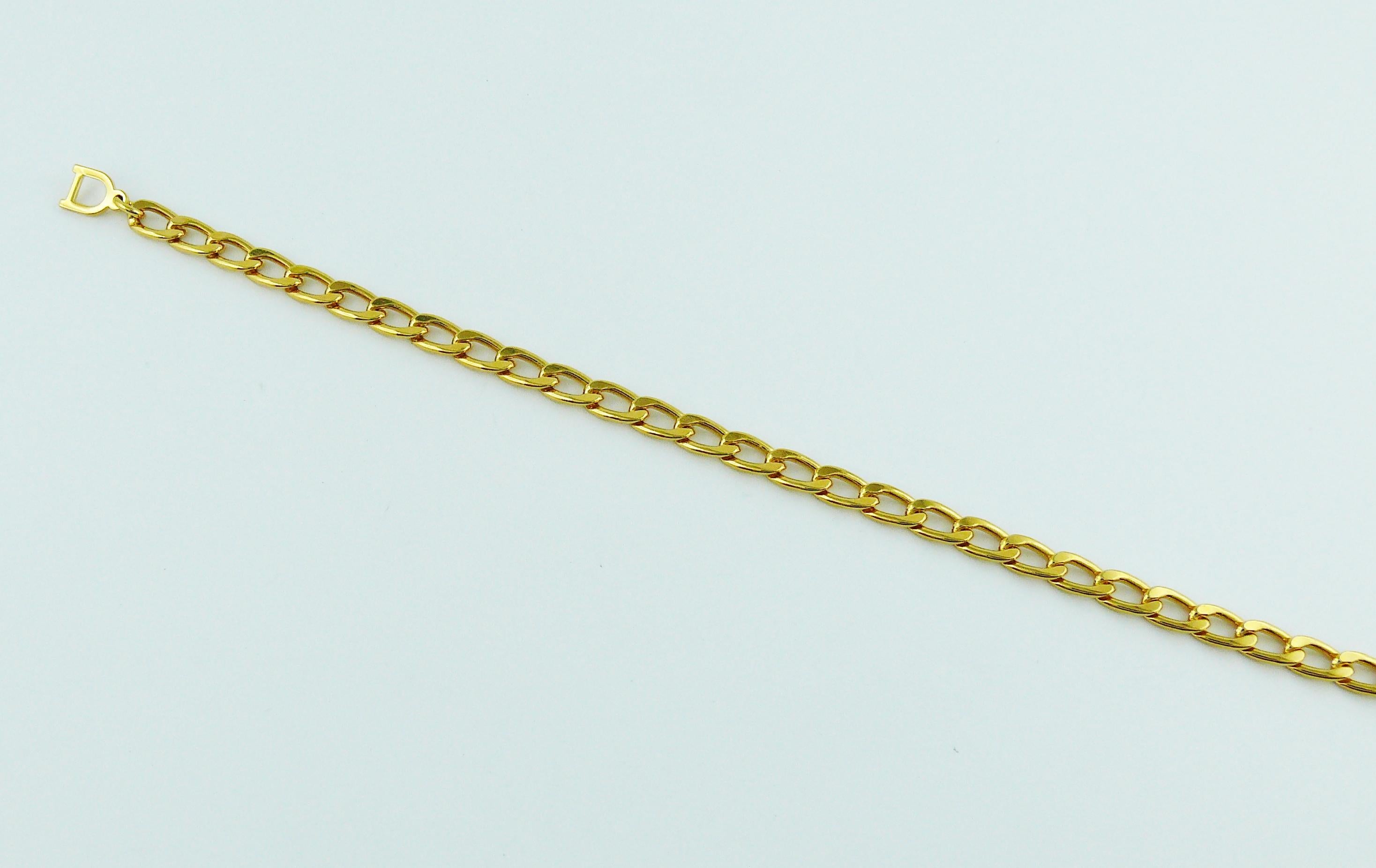 Women's Christian Dior Vintage Jewelled Gold Tone Chain Sautoir Necklace