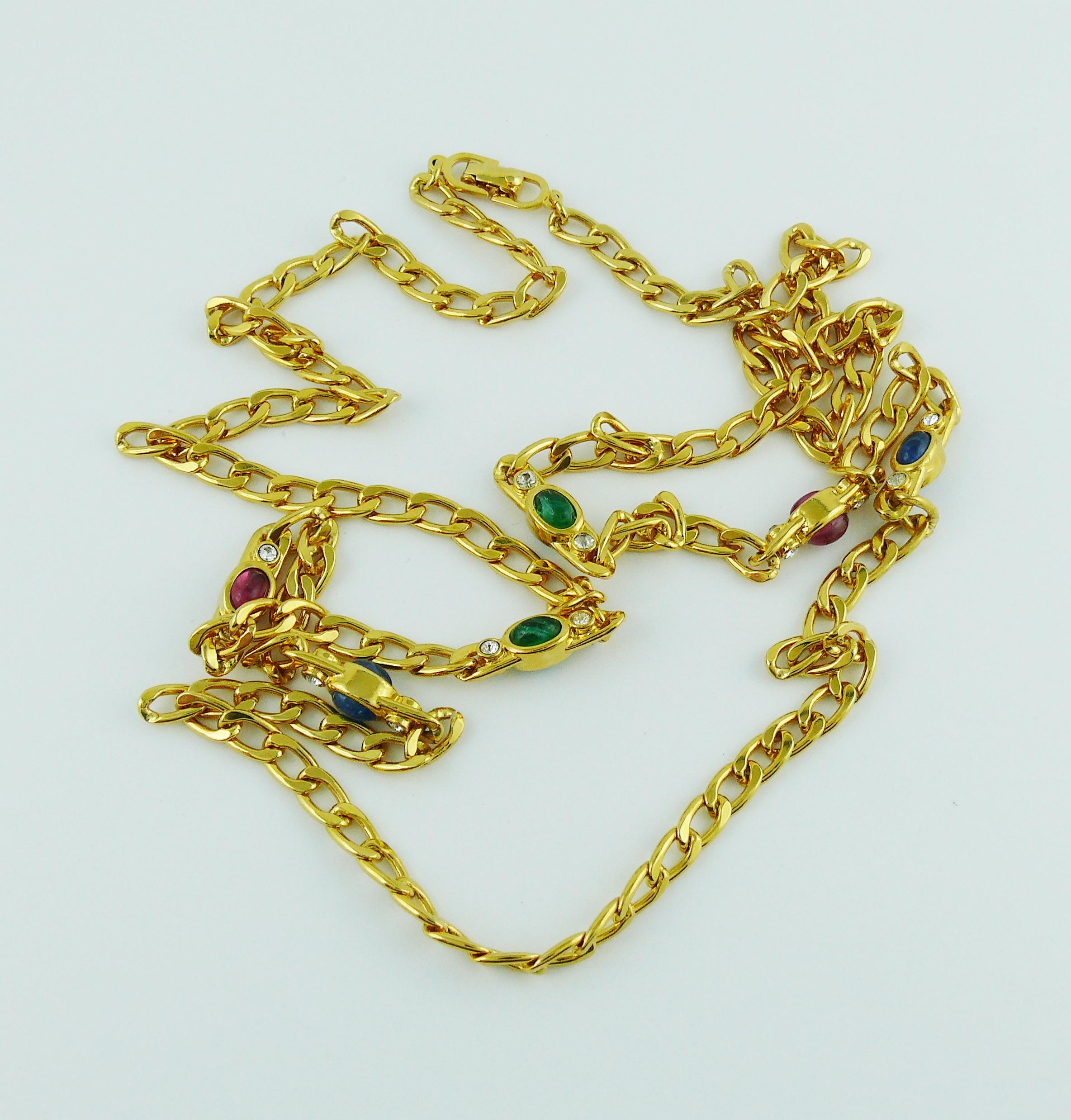 Christian Dior Vintage Jewelled Gold Tone Chain Sautoir Necklace In Excellent Condition In Nice, FR