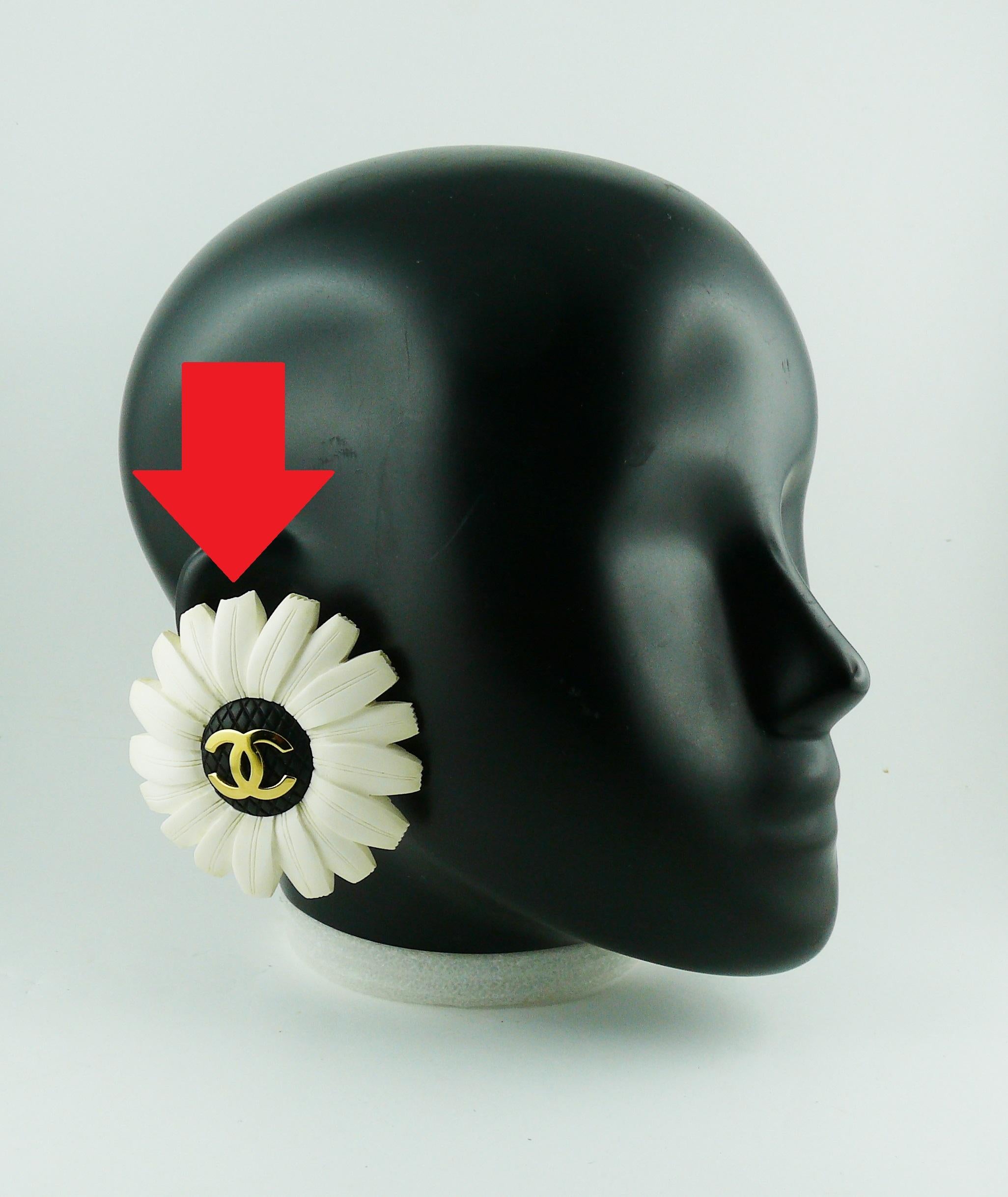 Chanel Vintage Oversized White Resin Flower with CC Clip-On Earrings 4