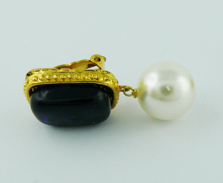 Boucles D'oreille Clips Gripoix Vintage - Pâte De Verre Verte, Haute Couture Ancienne