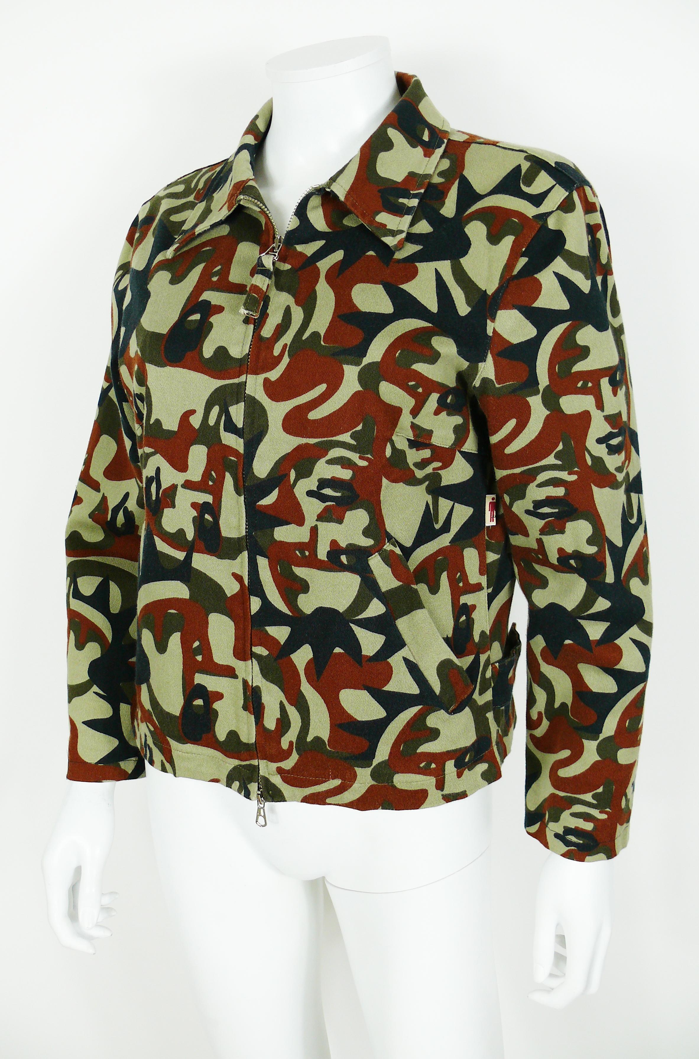 Black Jean Paul Gaultier Vintage Camouflage Faces Jacket US Size 10