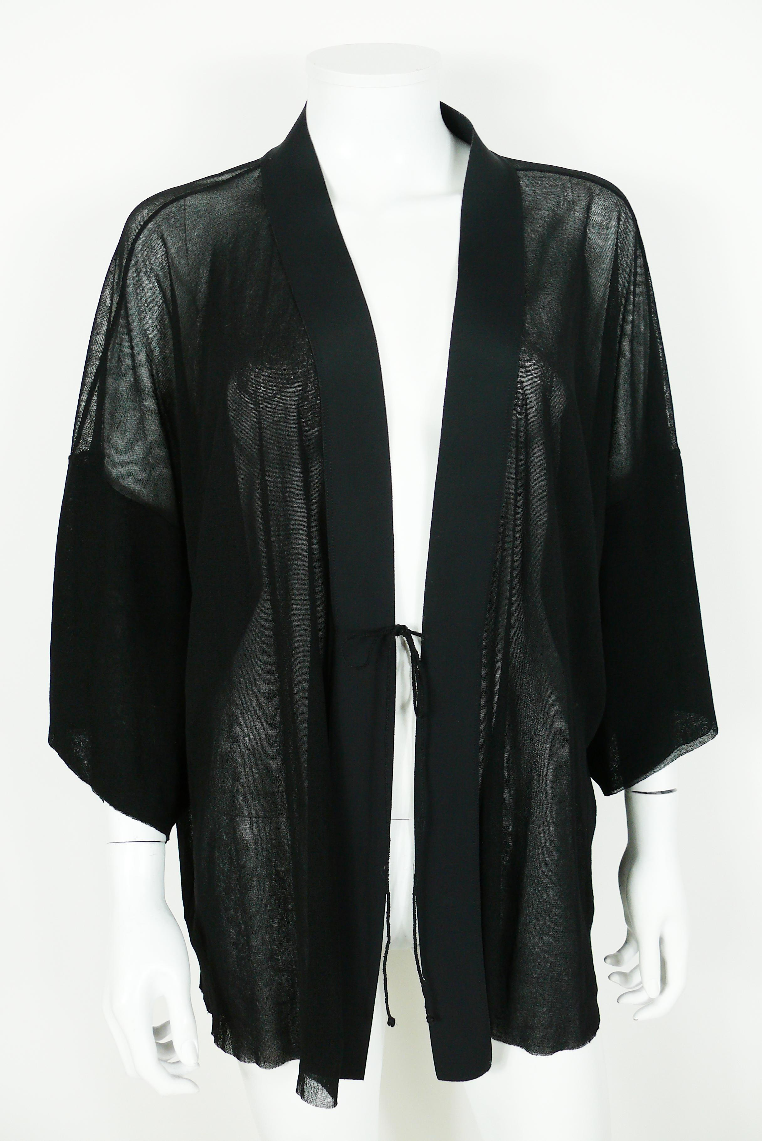 JEAN PAUL GAULTIER vintage black sheer mesh kimono blouse featuring a flocked design on the back 