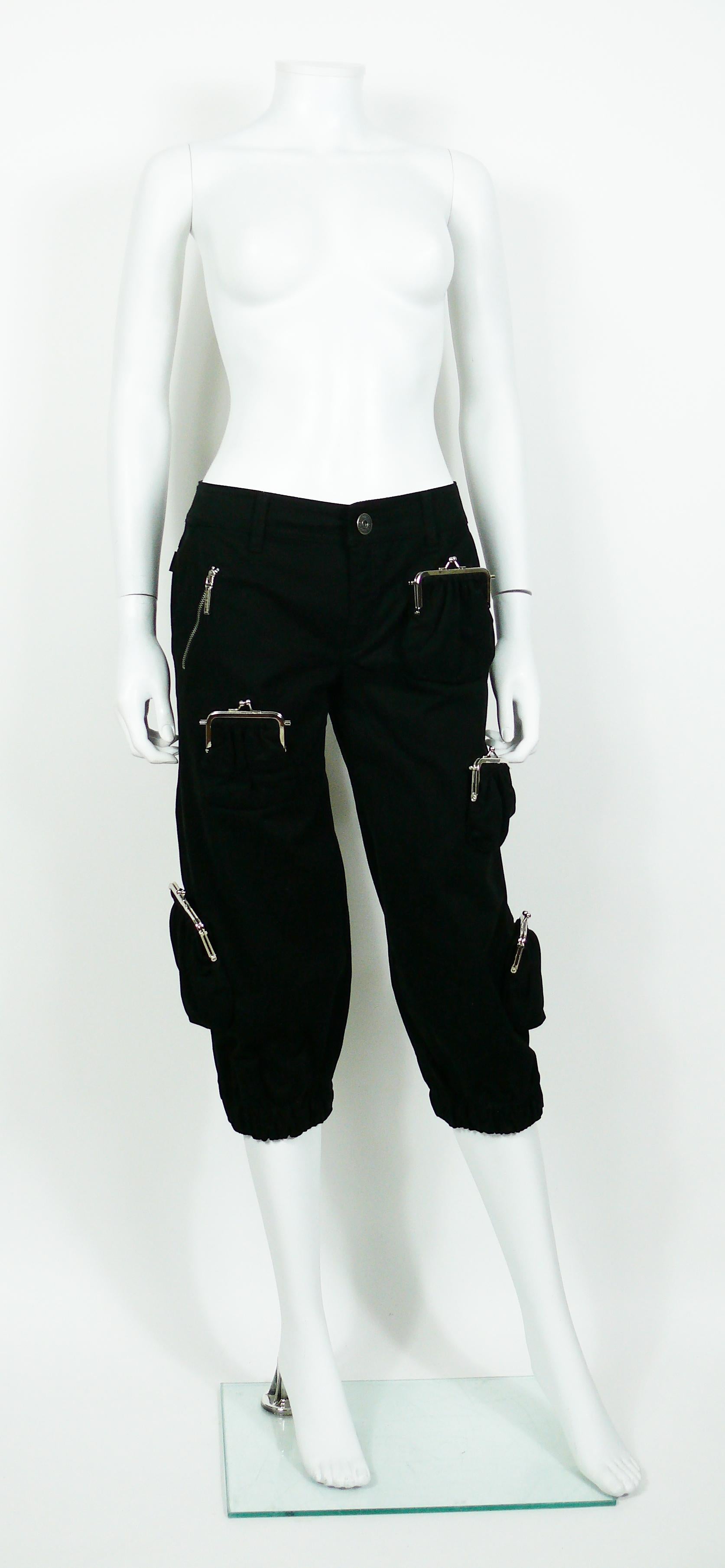 Moschino Vintage Kiss Lock Purses Black Cropped Trousers US Size 8 In Excellent Condition In Nice, FR