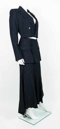 Jean Paul Gaultier Striped Navy Blue Suit with Cut-Out Waist Blazer