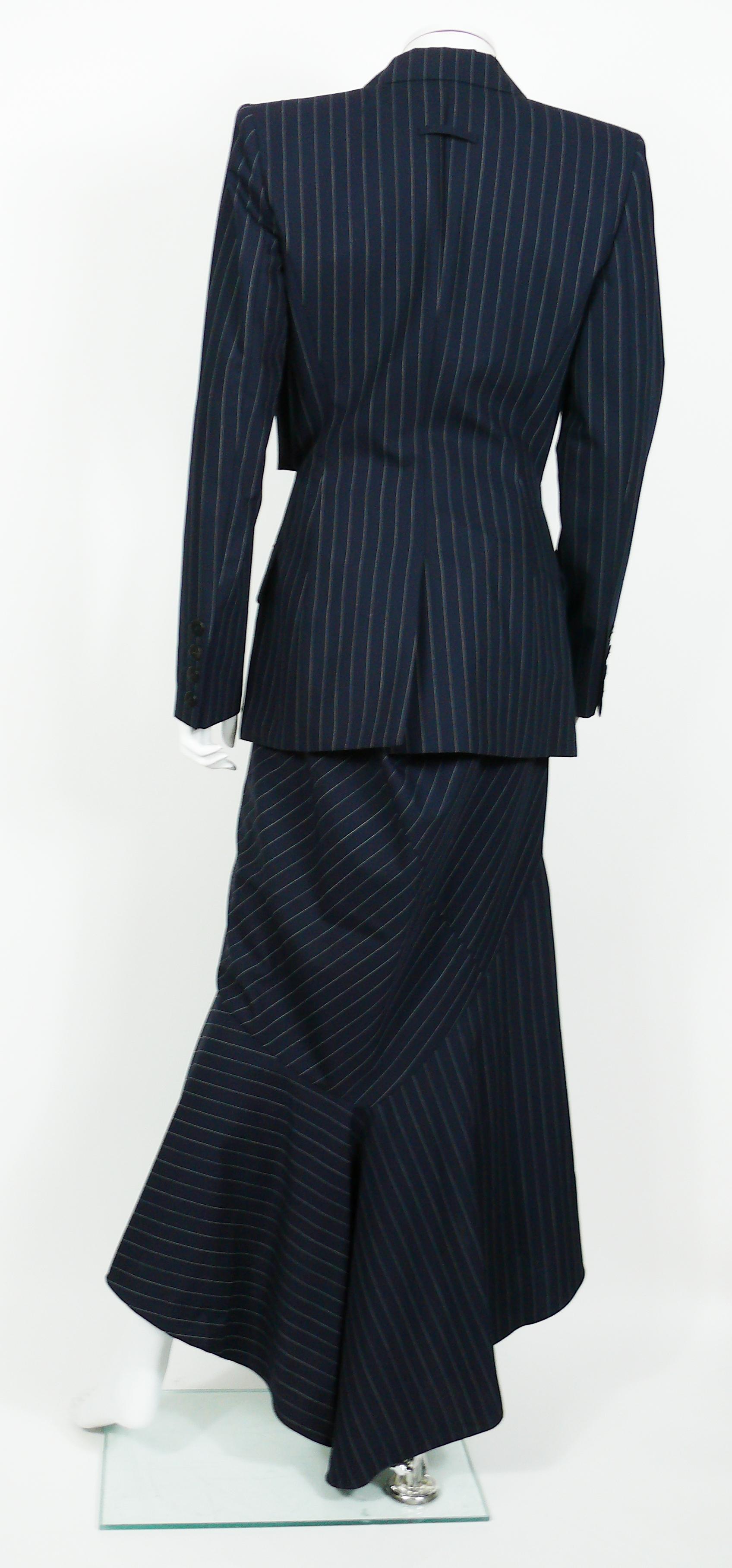 Jean Paul Gaultier Striped Navy Blue Suit with Cut-Out Waist Blazer In Excellent Condition In Nice, FR