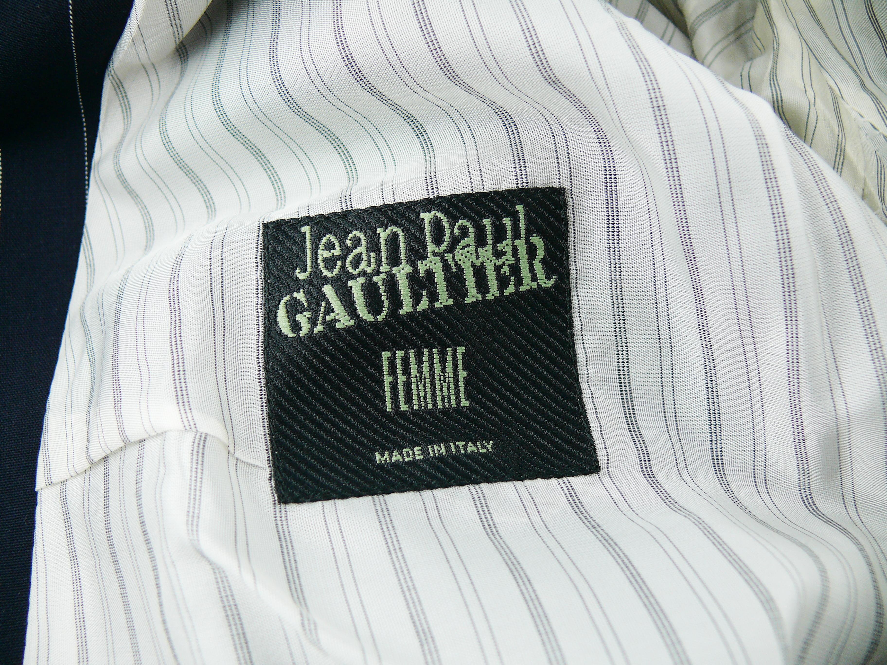 Jean Paul Gaultier Striped Navy Blue Suit with Cut-Out Waist Blazer 1