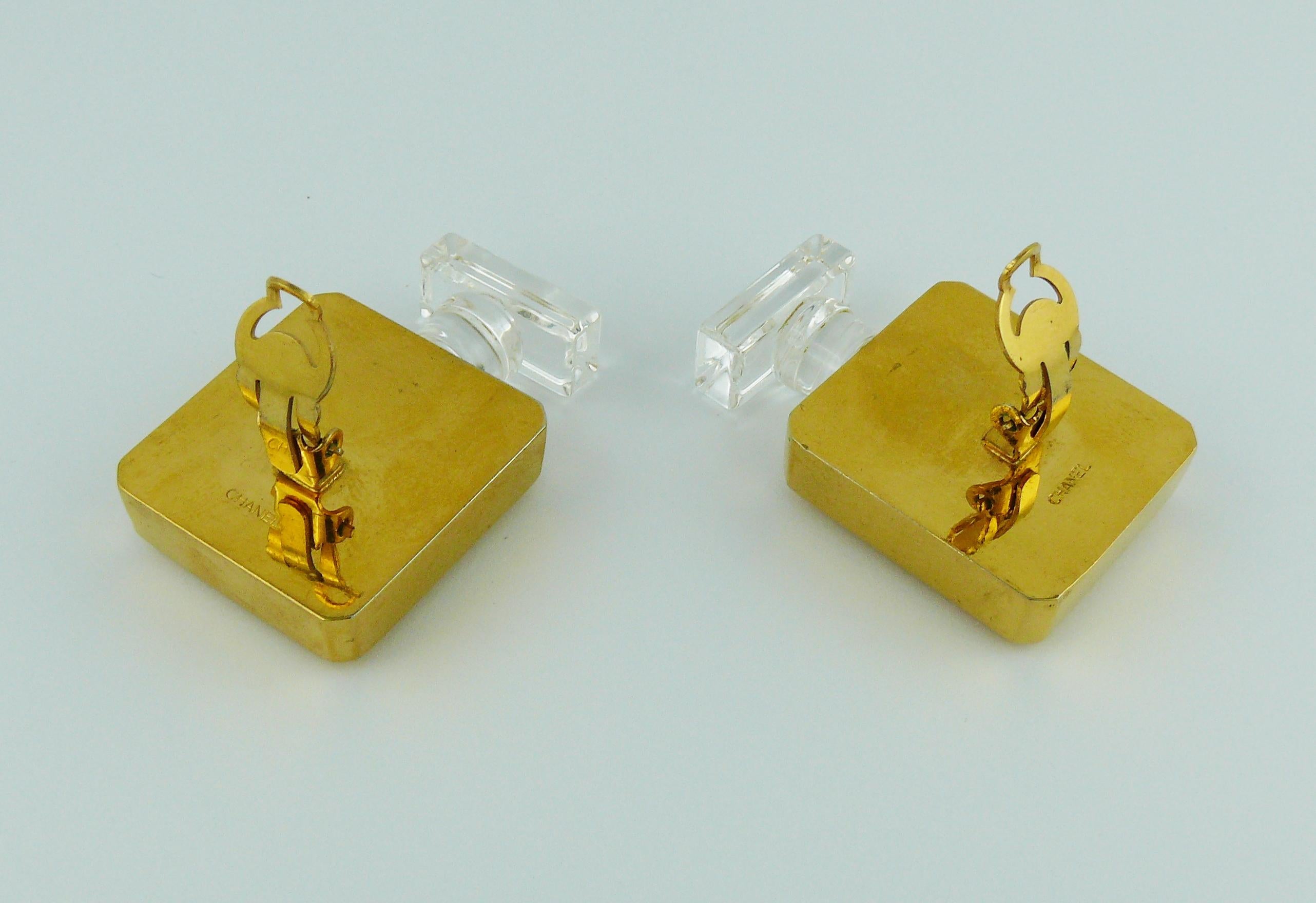 Chanel Vintage Gold Toned Coco Perfume Bottle Clip-On Earrings In Excellent Condition In Nice, FR