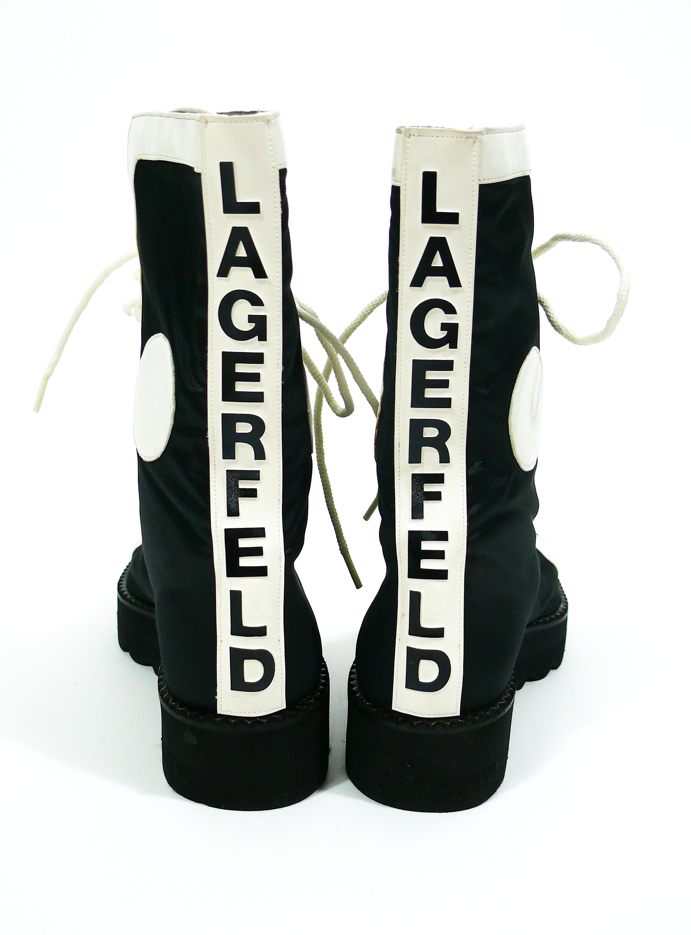 Women's Karl Lagerfeld Vintage Black White Lace Up Combat Boots