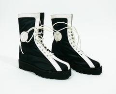 Karl Lagerfeld Vintage Black White Lace Up Combat Boots
