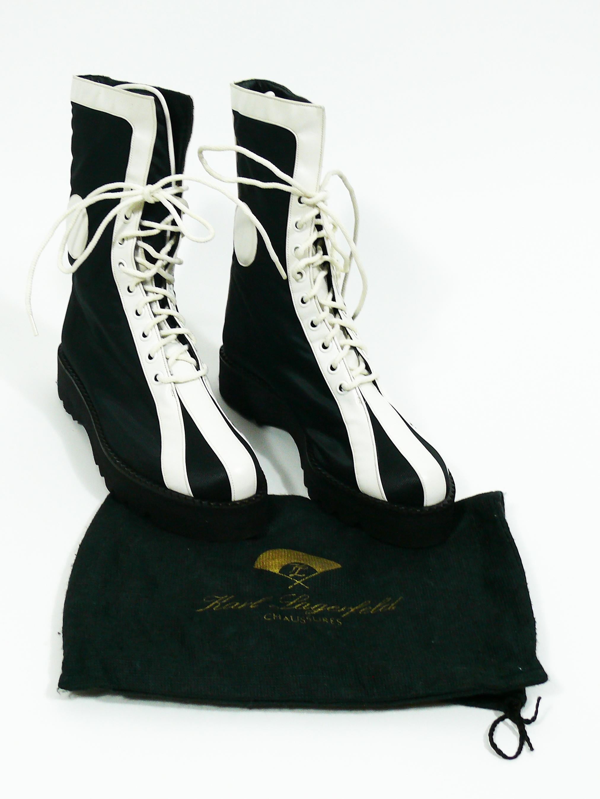 Karl Lagerfeld Vintage Black White Lace Up Combat Boots 1