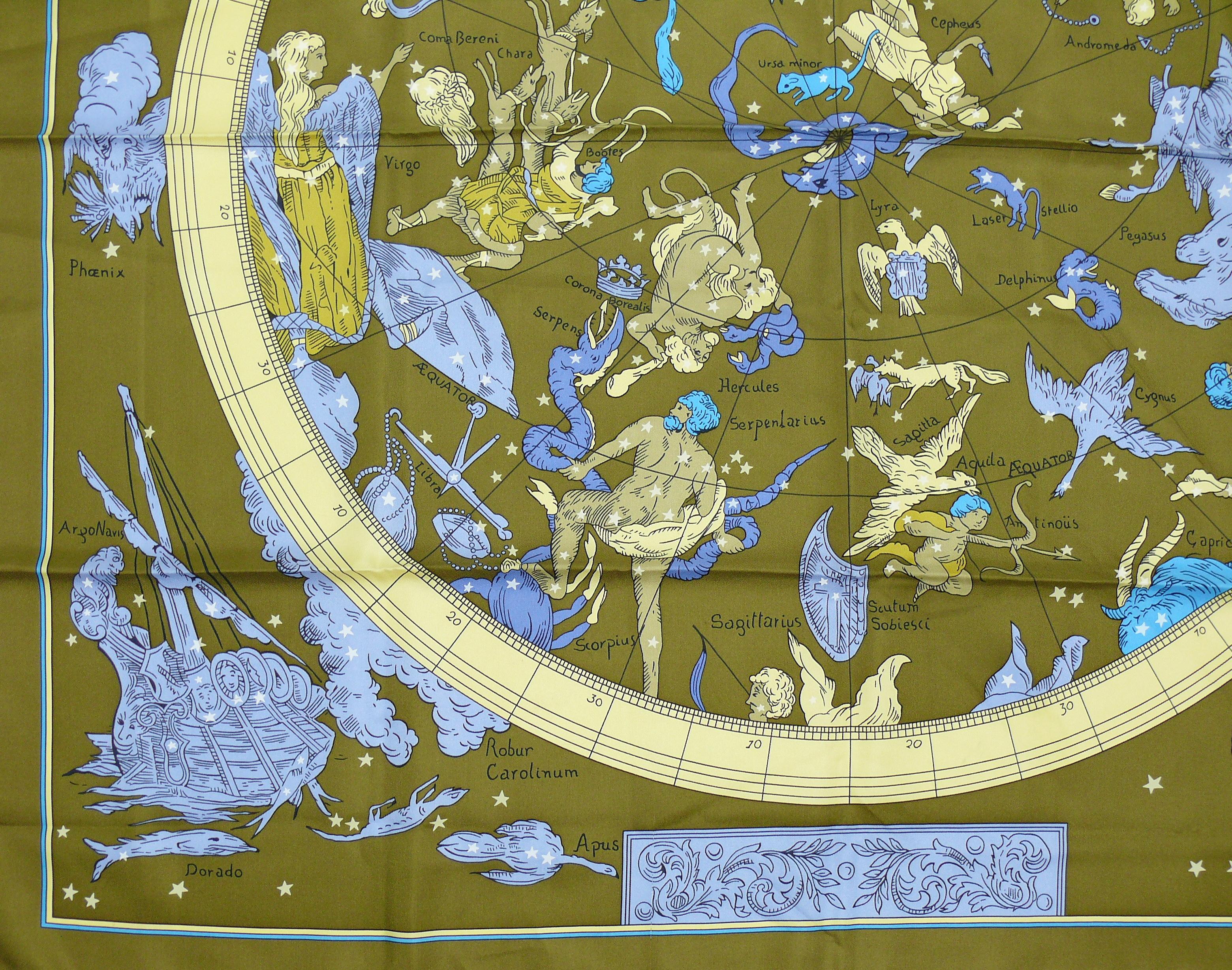 Hermes by Loic Dubigeon Hemisphaerium Coeli Boreale Vintage Silk Carre Scarf In Good Condition In Nice, FR