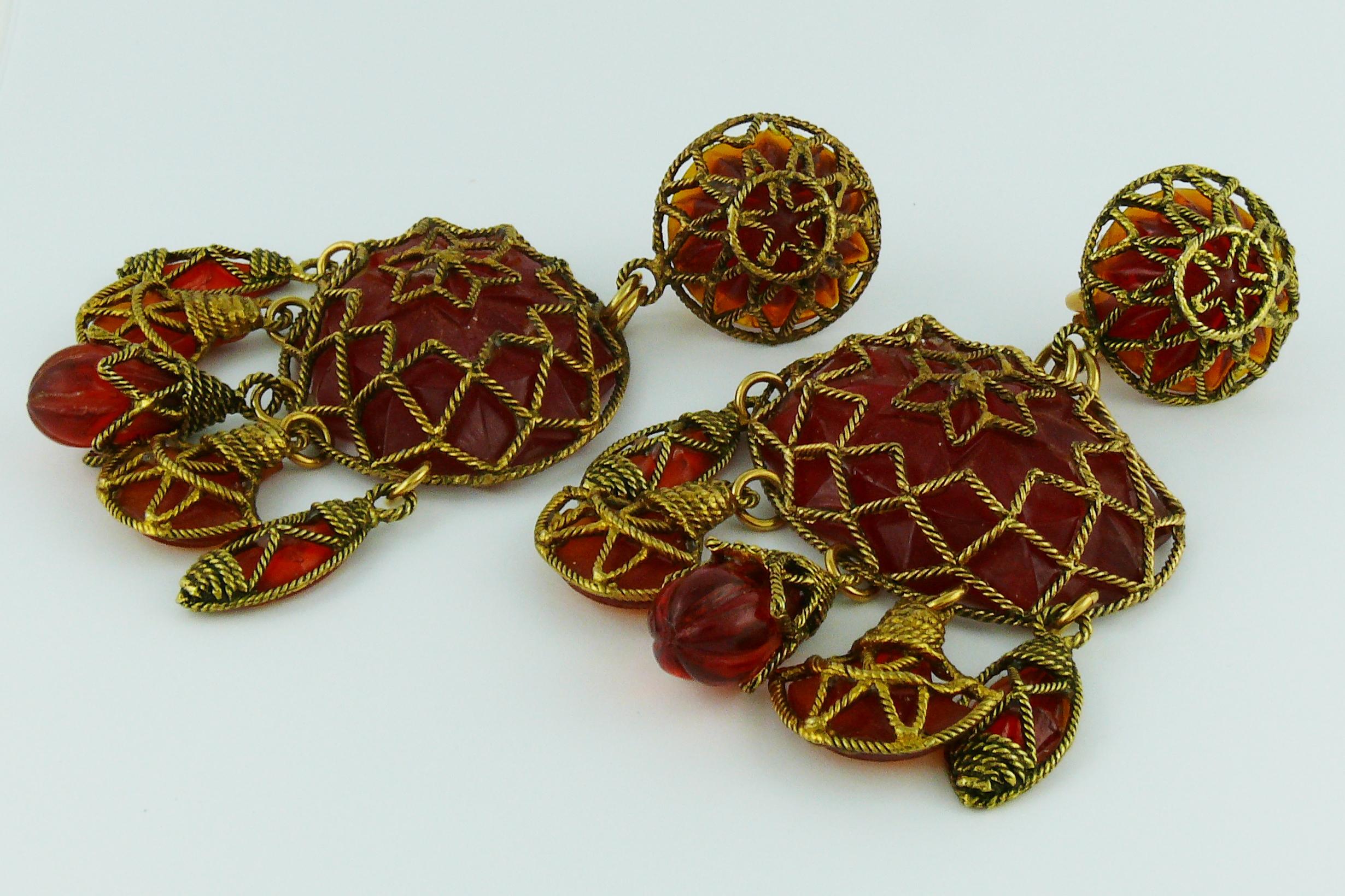 Satellite Paris Vintage Massive Ethnic Dangling Earrings In Excellent Condition In Nice, FR
