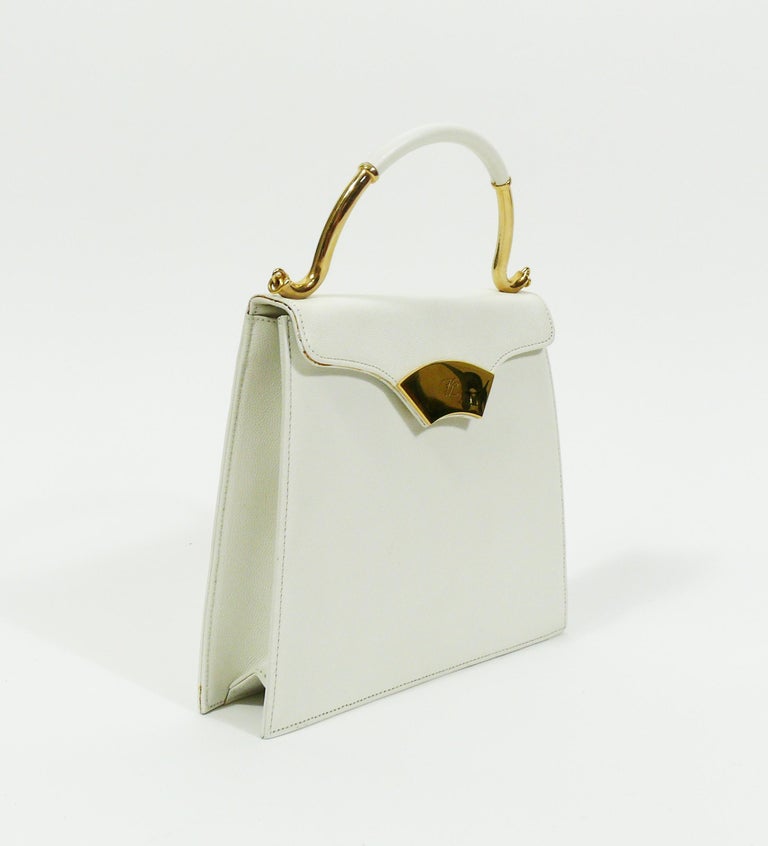 Karl Lagerfeld Vintage White Grained Leather Handbag at 1stDibs karl