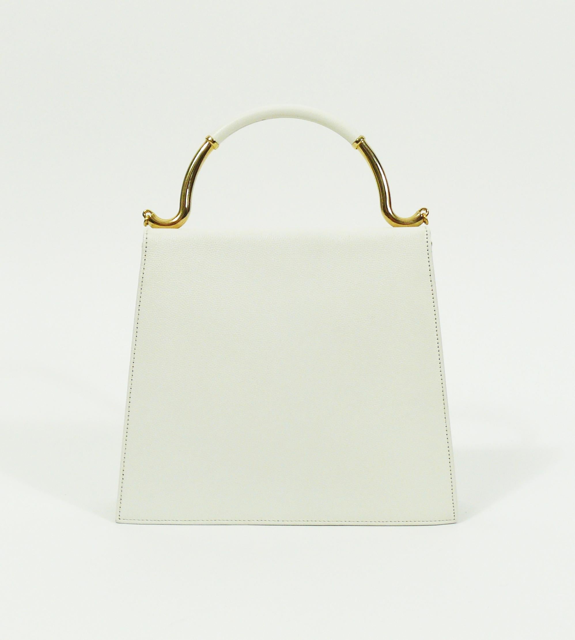 Gray Karl Lagerfeld Vintage White Grained Leather Handbag