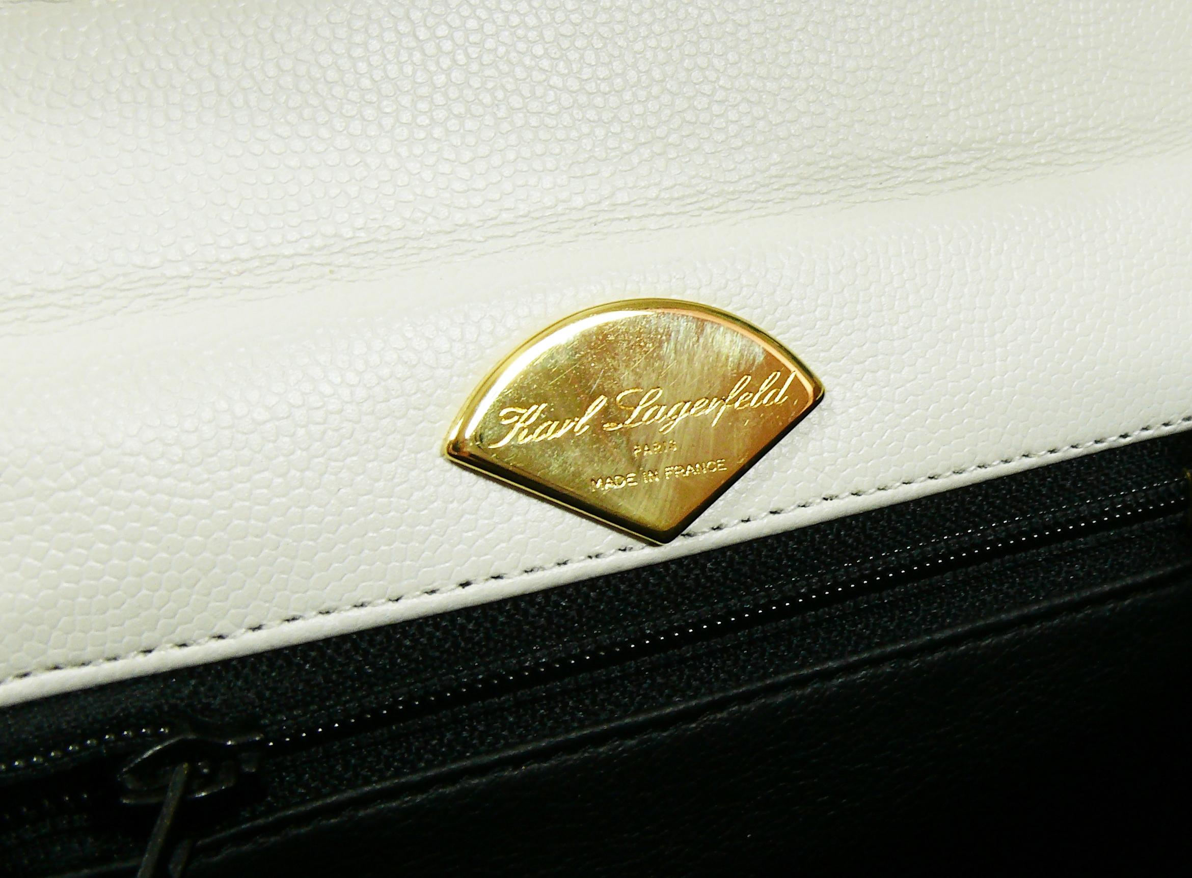 Karl Lagerfeld Vintage White Grained Leather Handbag 2